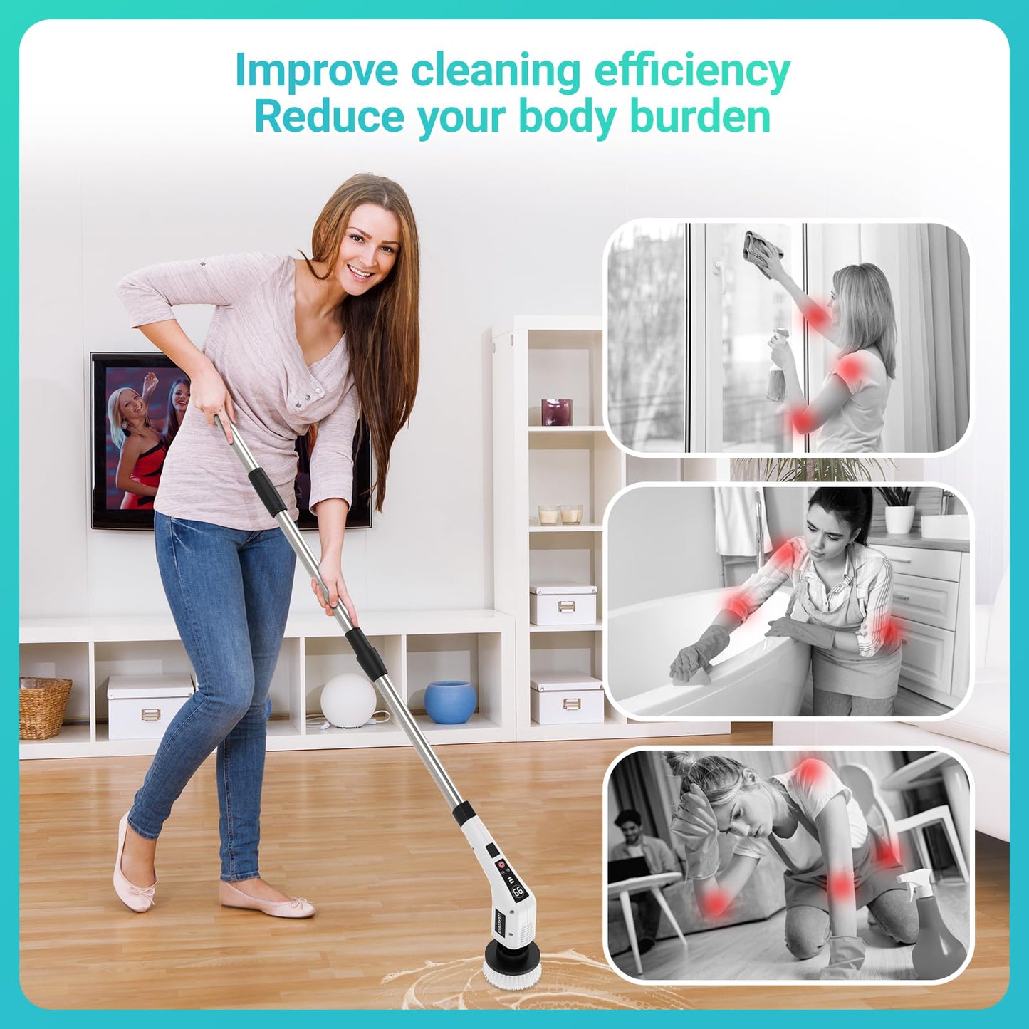 Electric Spin Scrubber with 8 Replaceable Brush Heads