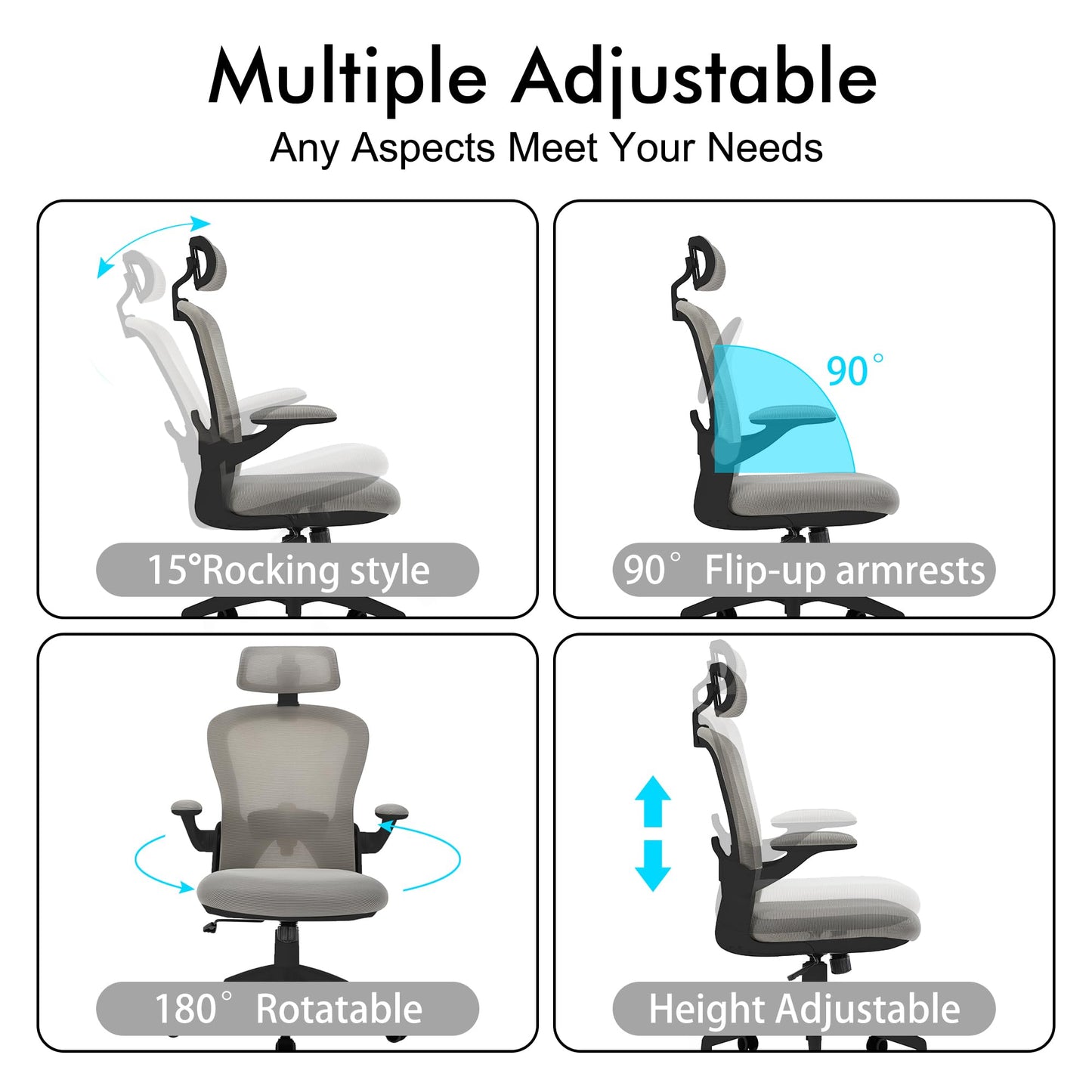 Apusen Ergonomic Office Chairs with Adjustable Lumbar Support,Mesh Desk Chair with Adjustable Arms and Wheels,Computer Desk Chair for Home Office Essentials(Headrests,Black)