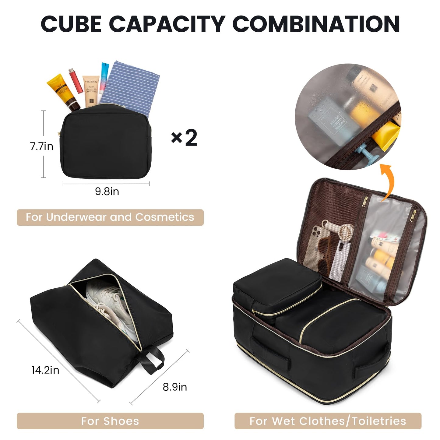 LOVEVOOK Carry On Travel Backpack for Airplanes, Personal Item Backpack with 3 Packing Cubes, Waterproof TSA Fit 15.6 Inch Laptop Luggage with USB Charging Port