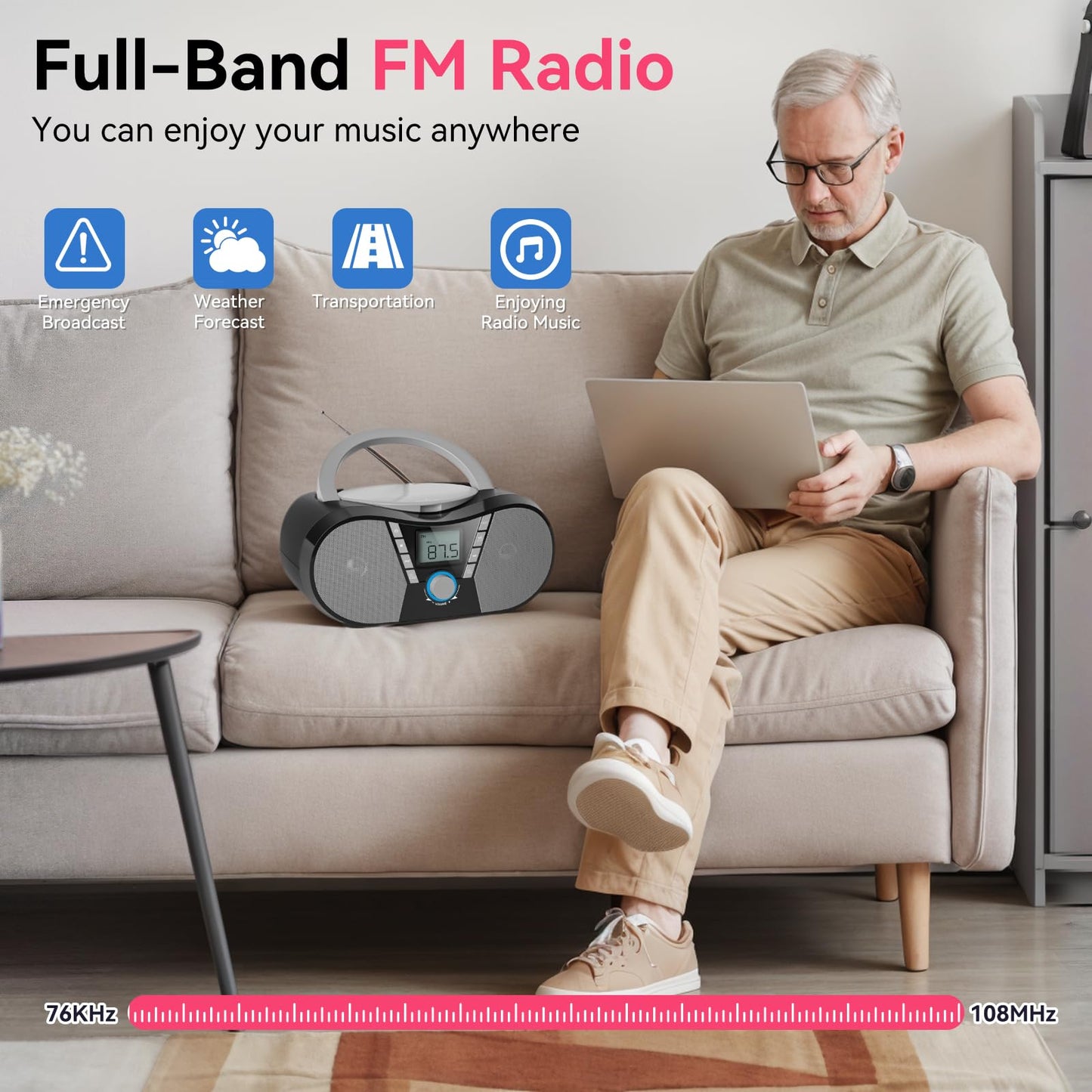 Gueray Portable CD Player with Bluetooth & FM Radio