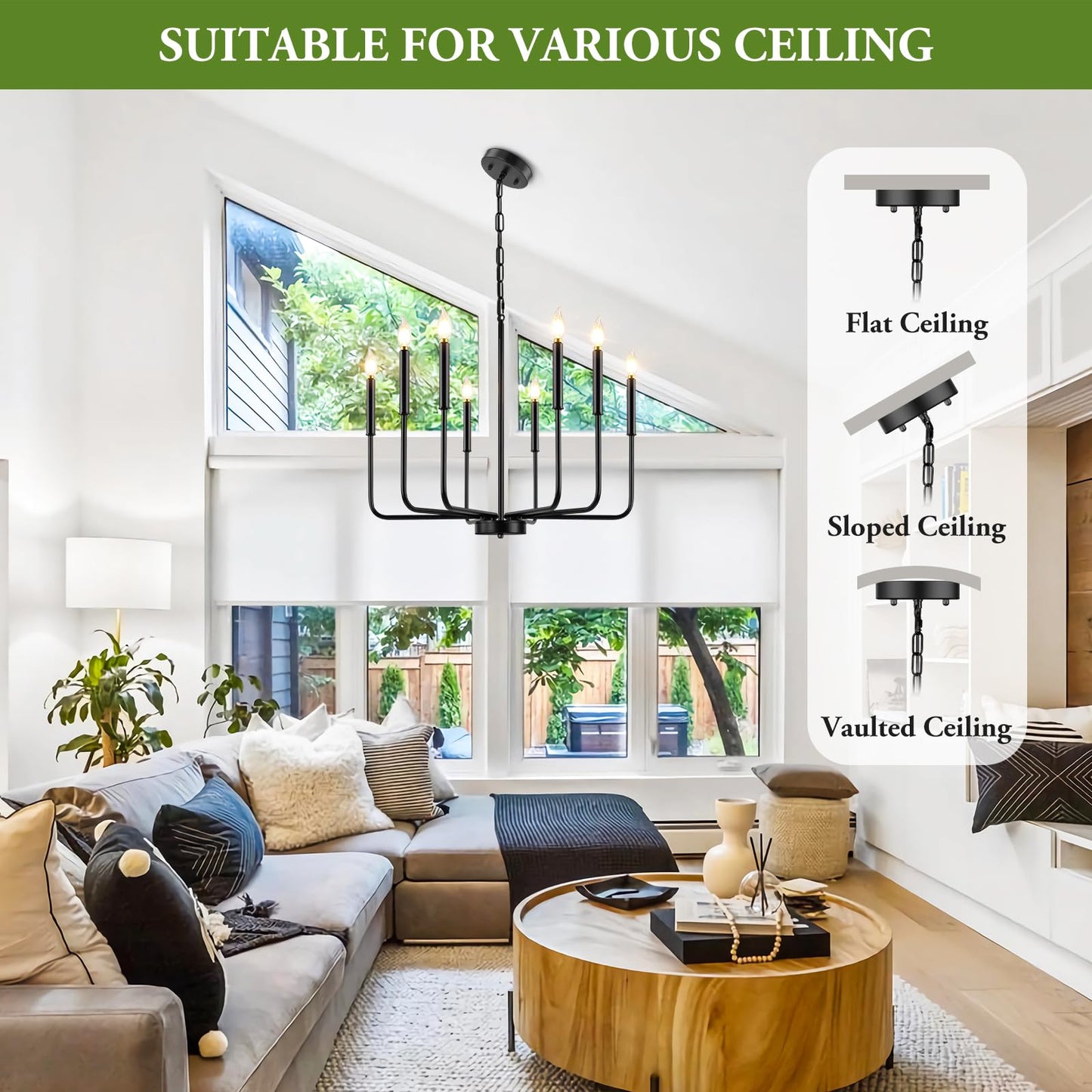 8-Light Industrial Chandelier for Dining Room