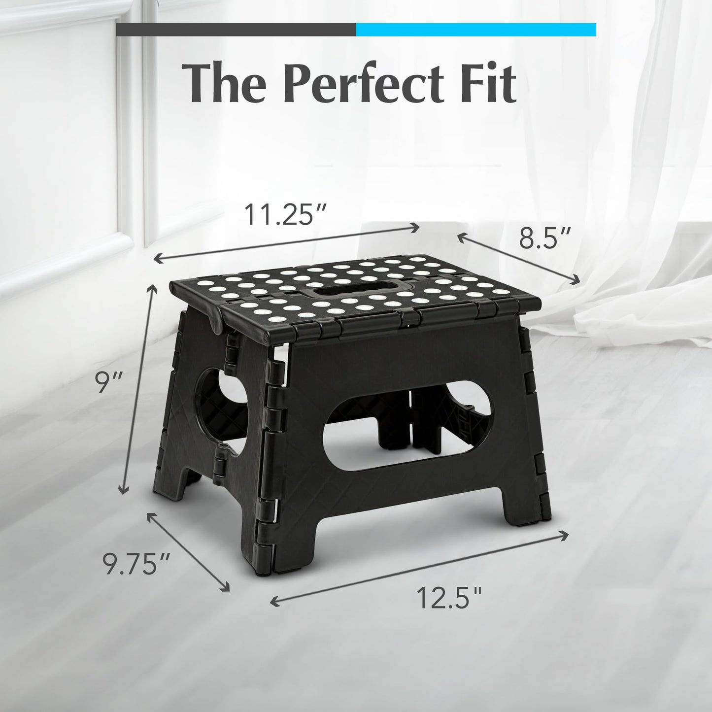 Handy Laundry - Folding Step Stool is Sturdy Enough to Support Adults and Safe Enough for Kids. Opens Easy with One Flip. Great for Kitchen, Bathroom or Bedroom. (Black)