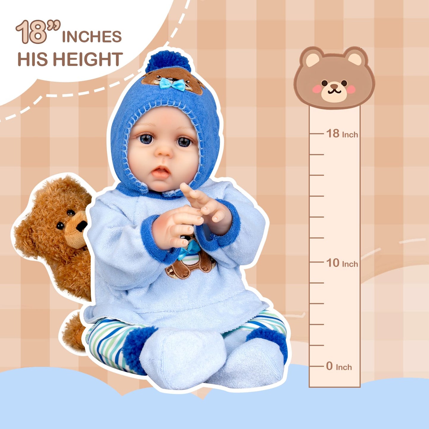 Aori Lifelike Reborn Baby Dolls Full Body Vinly Realistic Newborn Boy Dolls 18 inch Poseable Real Life Boy Doll for Kids