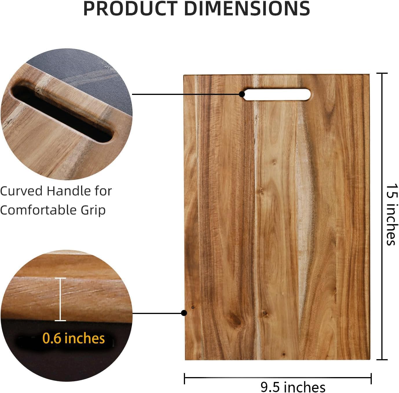 Acacia Wood Cutting Board with Handle 15" x 9.5"