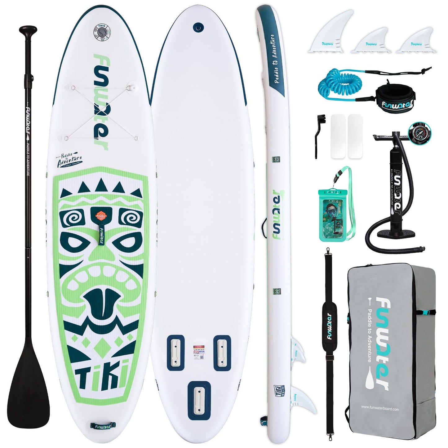 FunWater Inflatable 10'6×33"×6" Ultra-Light (17.6lbs) SUP for All Skill Levels Everything Included with Stand Up Paddle Board, Adj Floating Paddles, Pump, ISUP Travel Backpack, Leash,Waterproof Bag