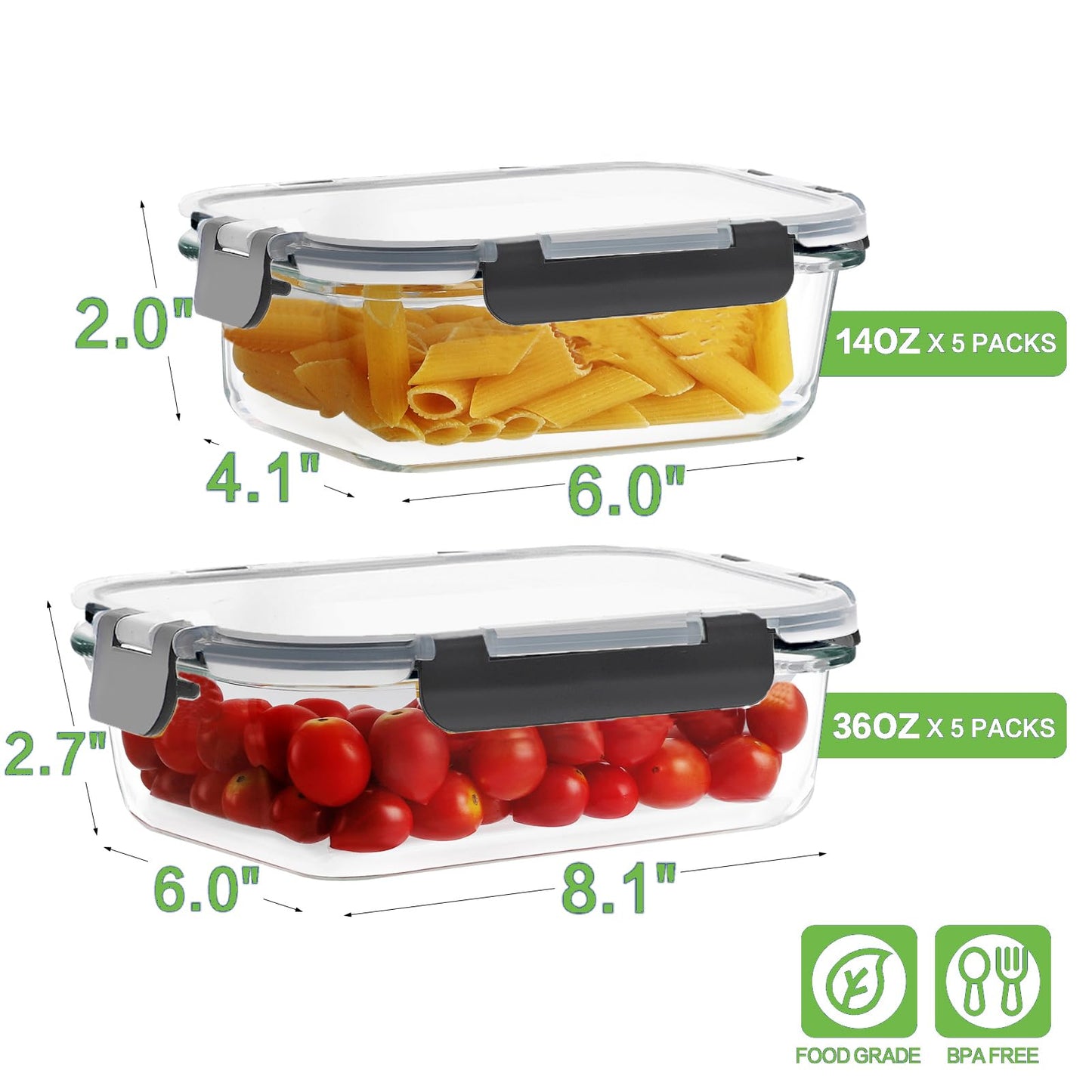 10 Pack Glass Meal Prep Containers with Lids