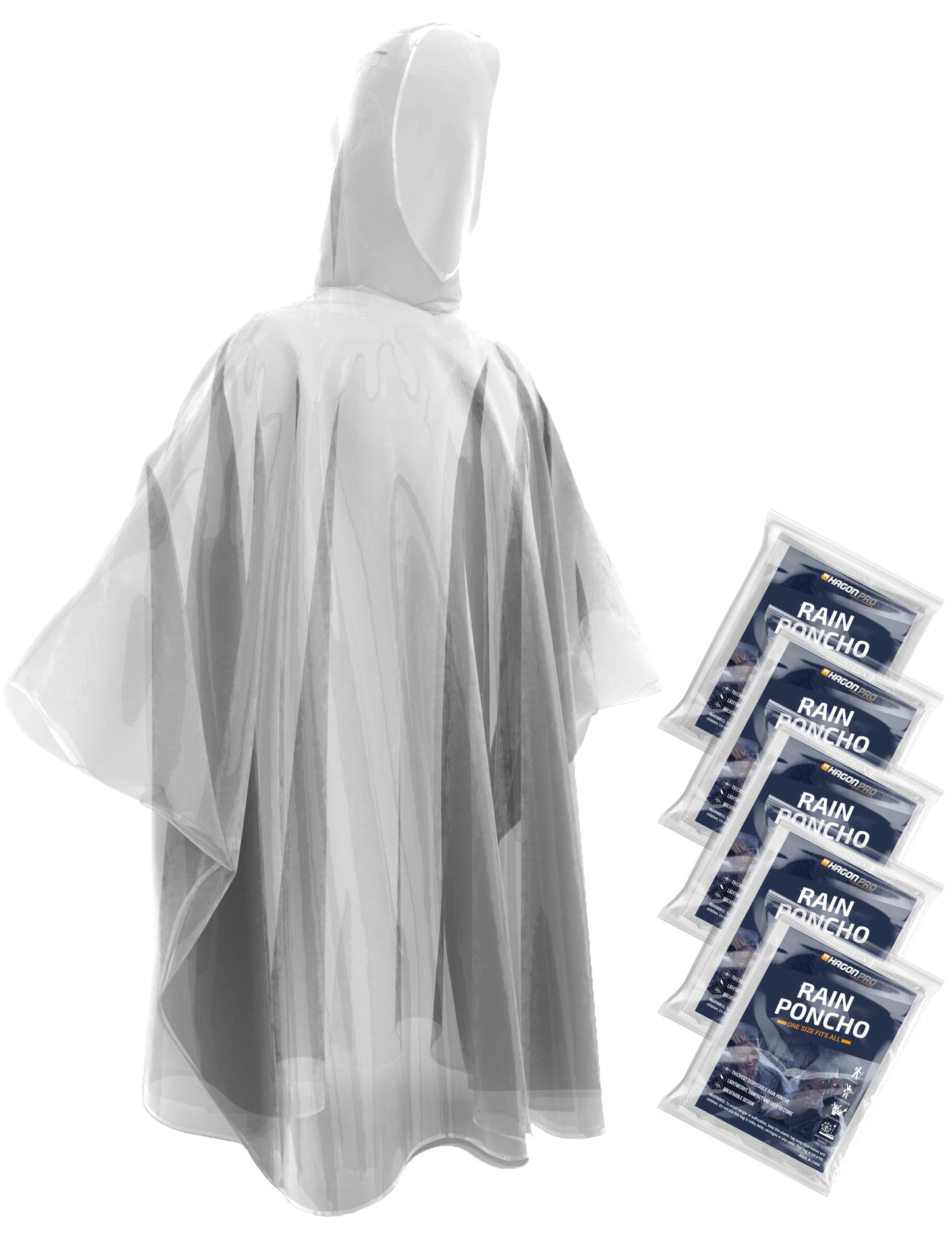 5 Pack Hagon PRO Disposable Rain Ponchos