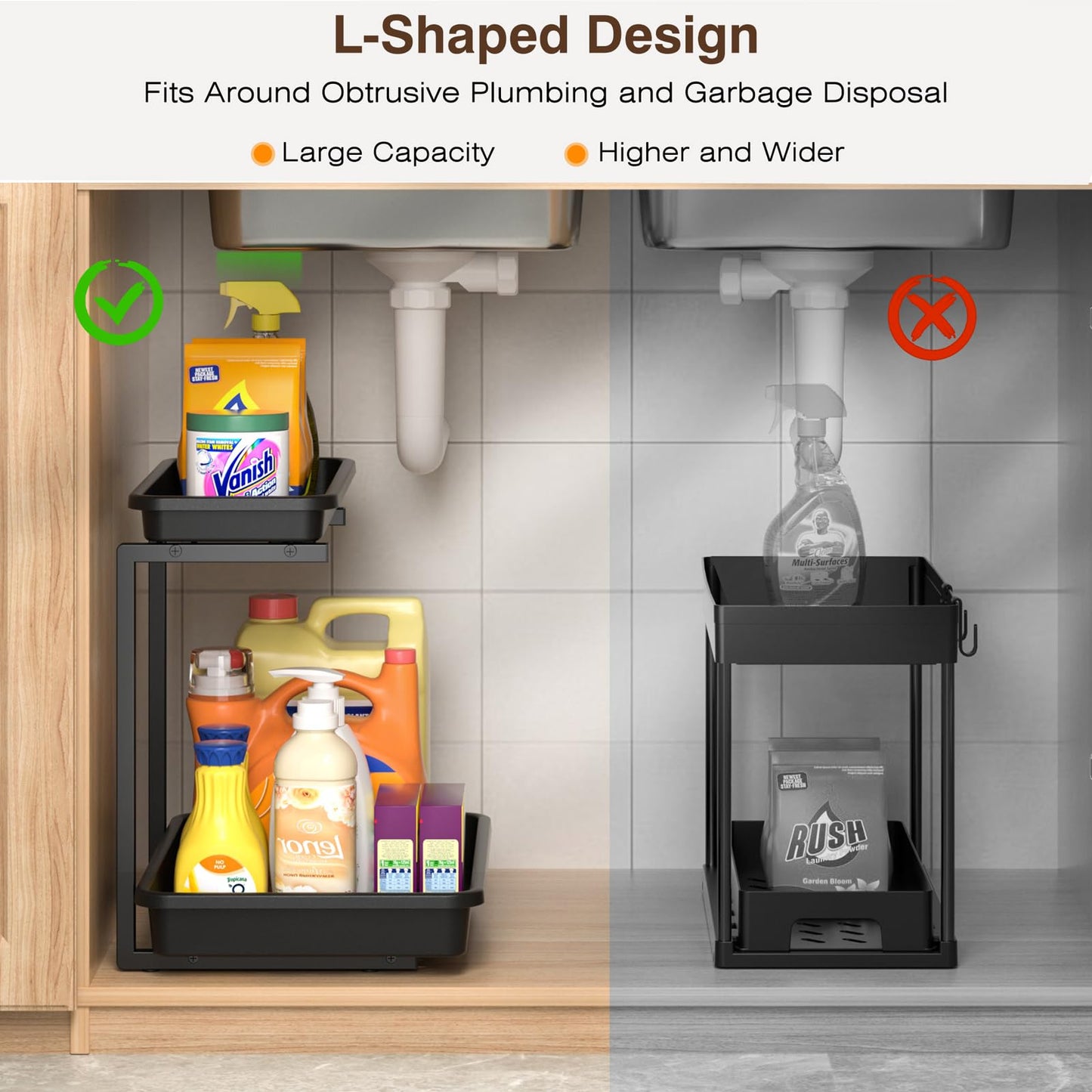 2-Tier Under Sink Organizer with Sliding Drawer