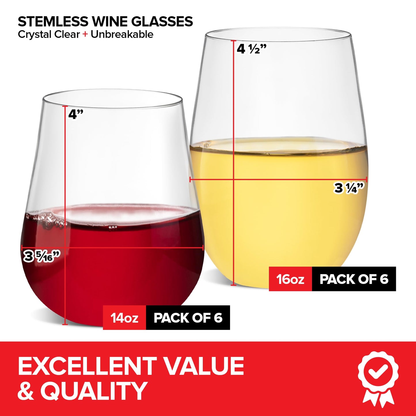 12 Count Unbreakable Stemless Wine Glasses Set