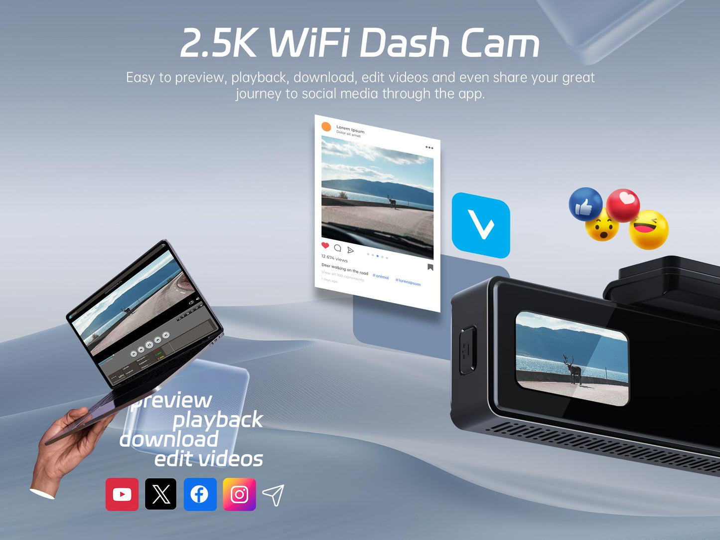 2.5K Dash Cam with Night Vision and WiFi