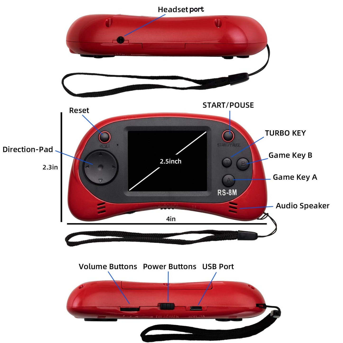 Kids Handheld Game Portable Video Game Player with 200 Games 16 Bit 2.5 Inch Screen Mini Retro Electronic Game Machine ,Best Gift for Child (Red)