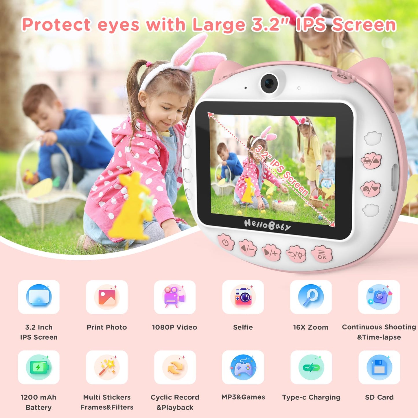 HelloBaby Instant Print Kids Camera - Pink