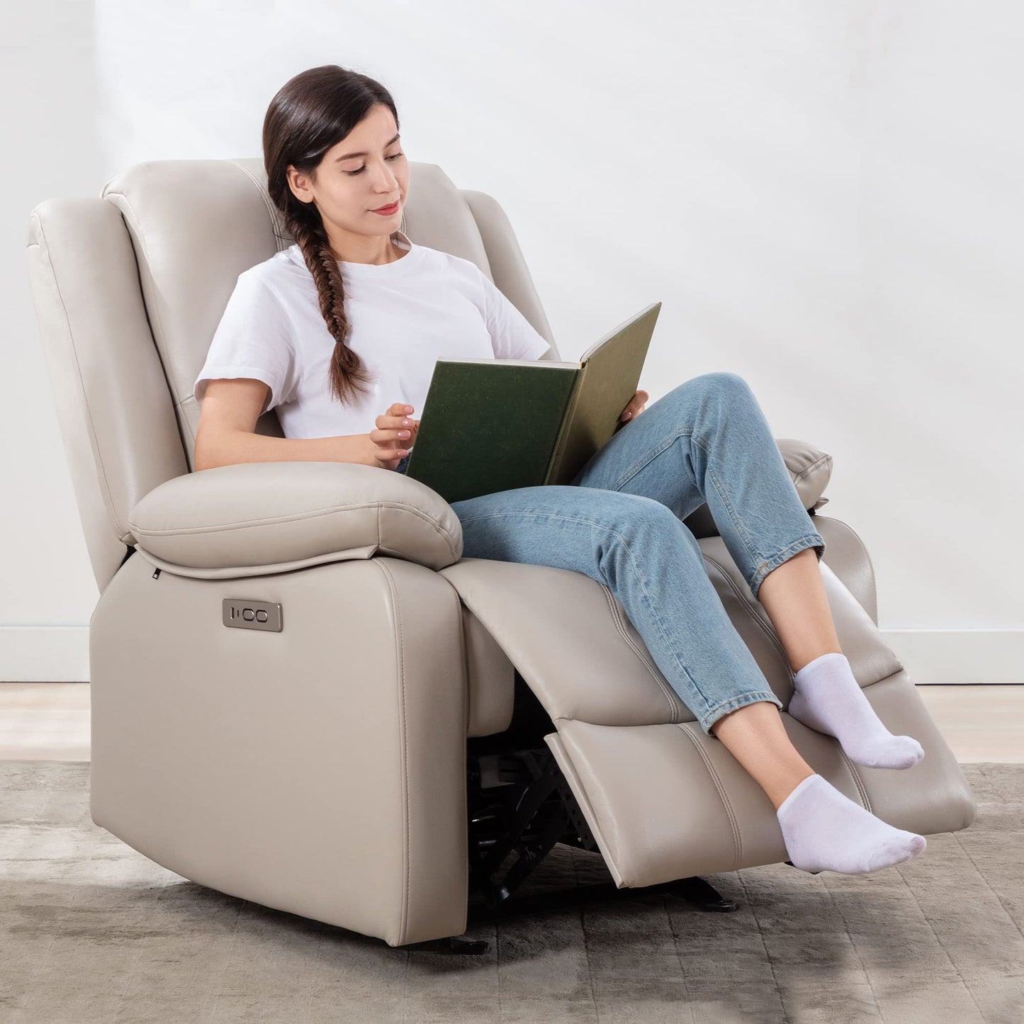 Power Recliner Chair with USB Port, Cream