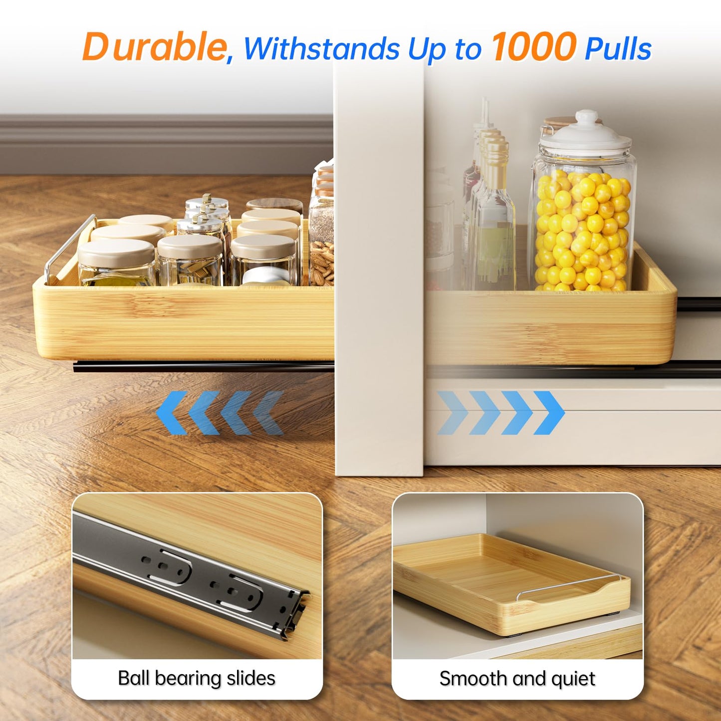 Bamboo Pull Out Cabinet Organizer for Pantry