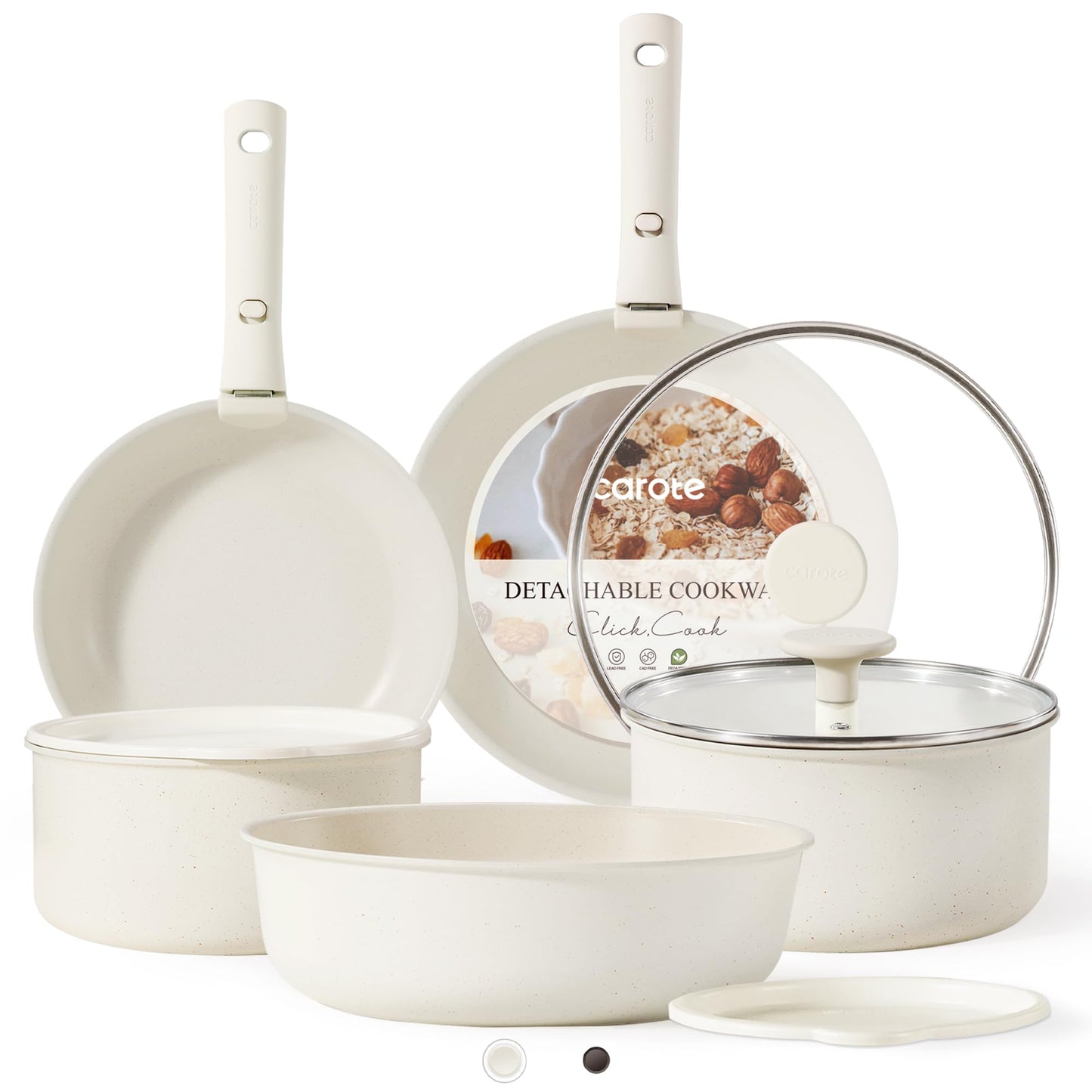 CAROTE 11pcs Nonstick Cookware Set with Detachable Handles