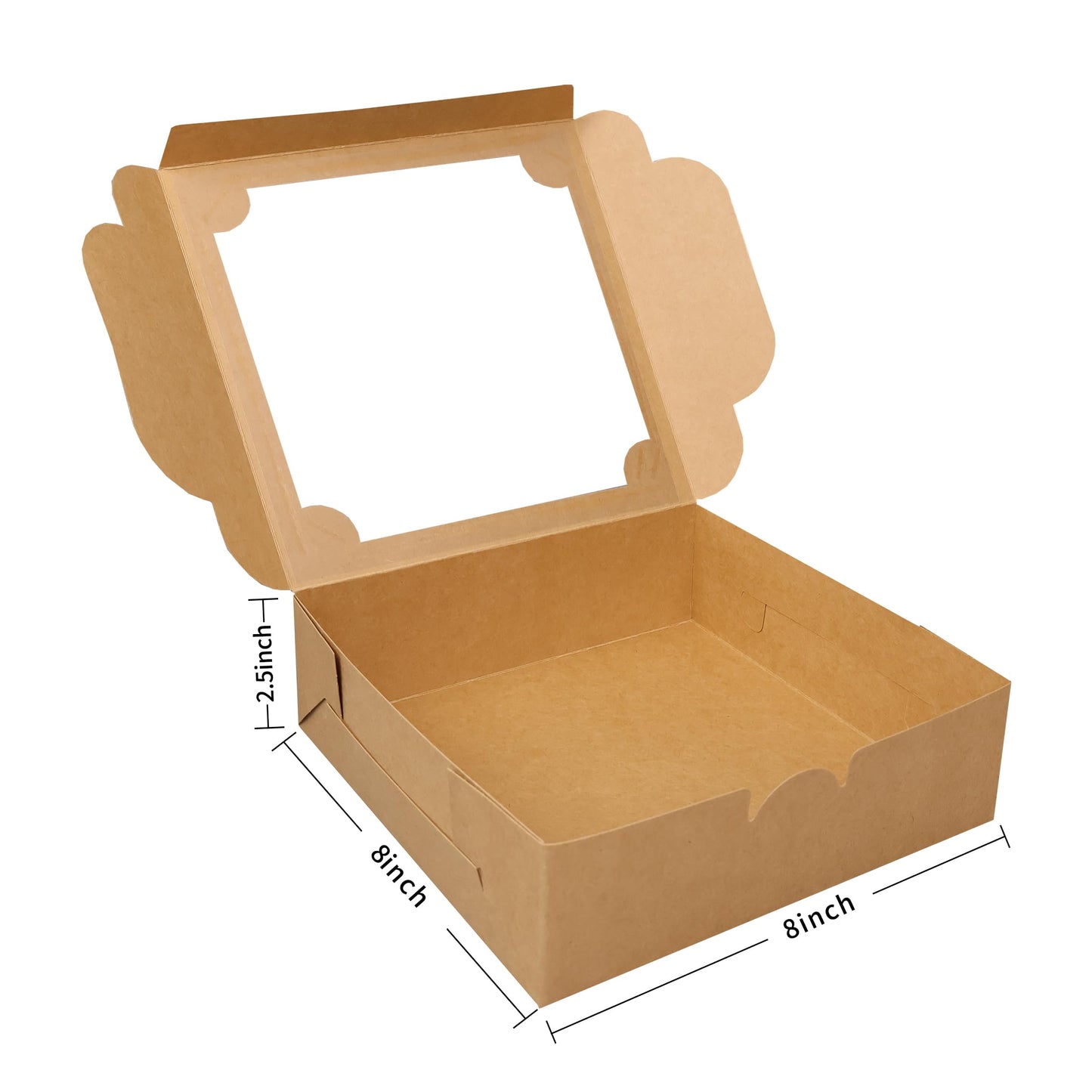 Brown Bakery Boxes with Window, 50pcs 8x8x2.5"