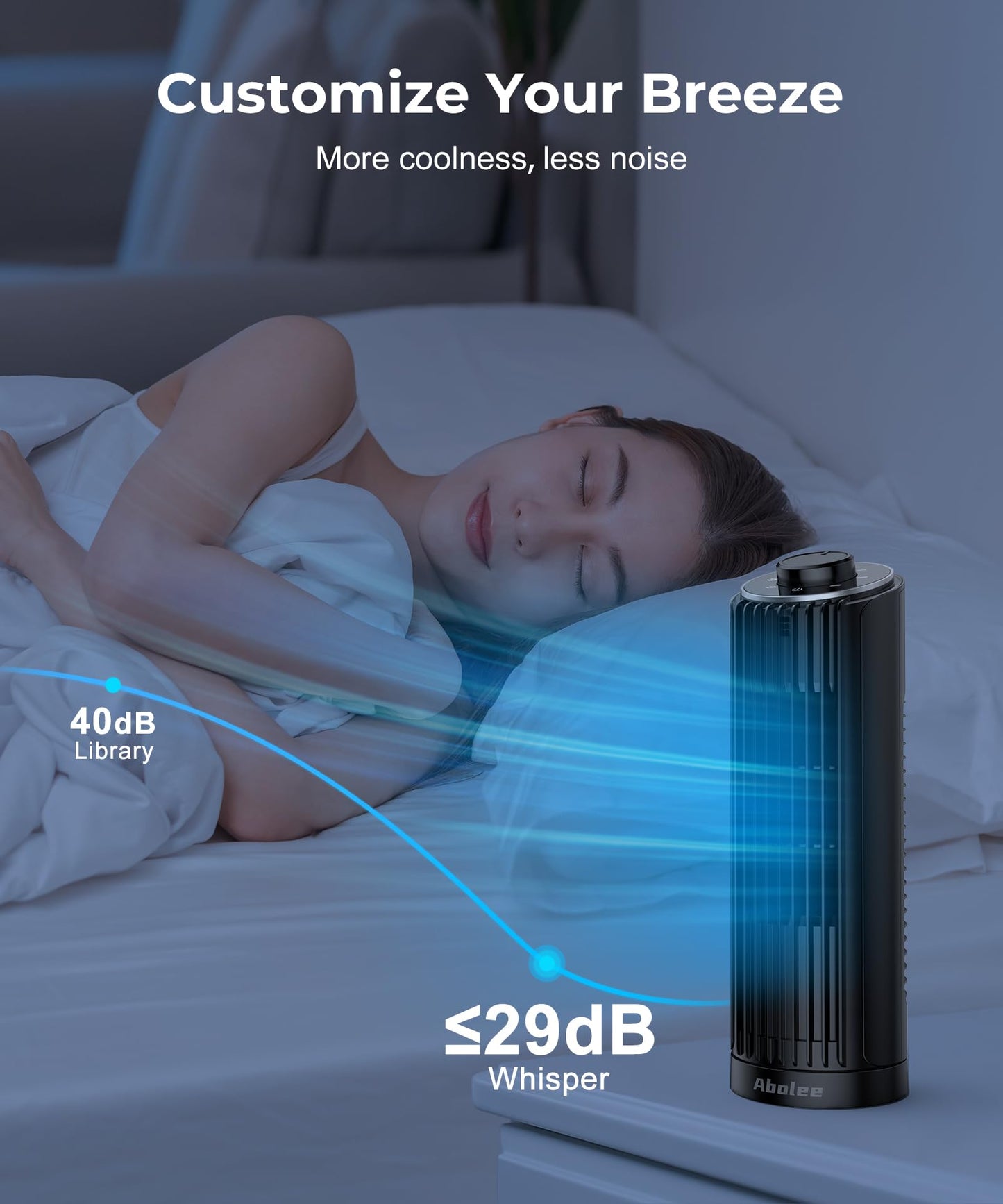 Abolee Tower Fan, 23ft/s Desk Fan, 70° Oscillating Table Fan for Bedroom, Standing Table Fan with 3 Modes, 2024 New 13 Inch Bladeless fan for Bedroom, Home,Office Black