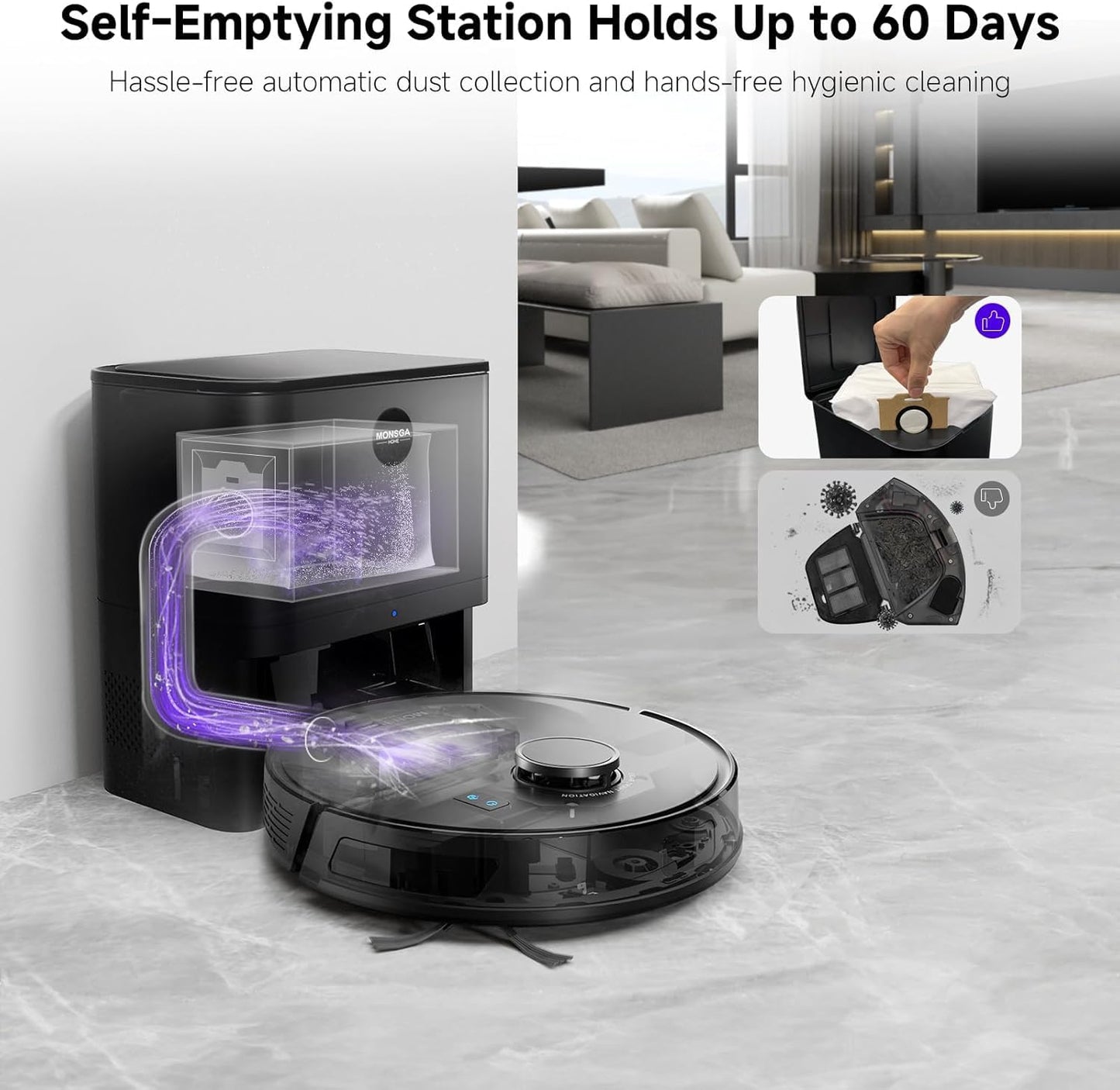 MONSGA Robot Vacuum And Mop with Self-Emptying Station