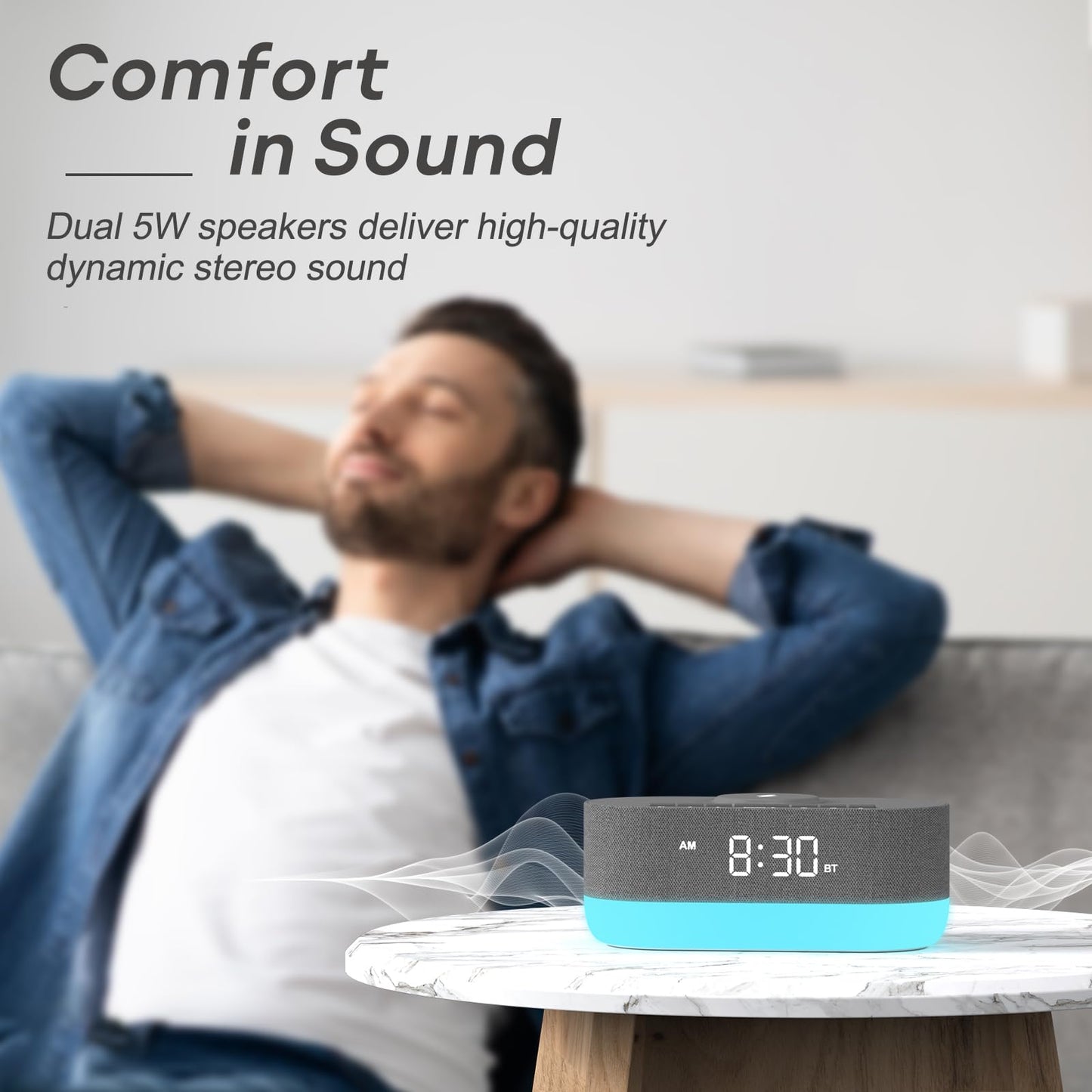 Wireless Charging Alarm Clock with Bluetooth Speaker