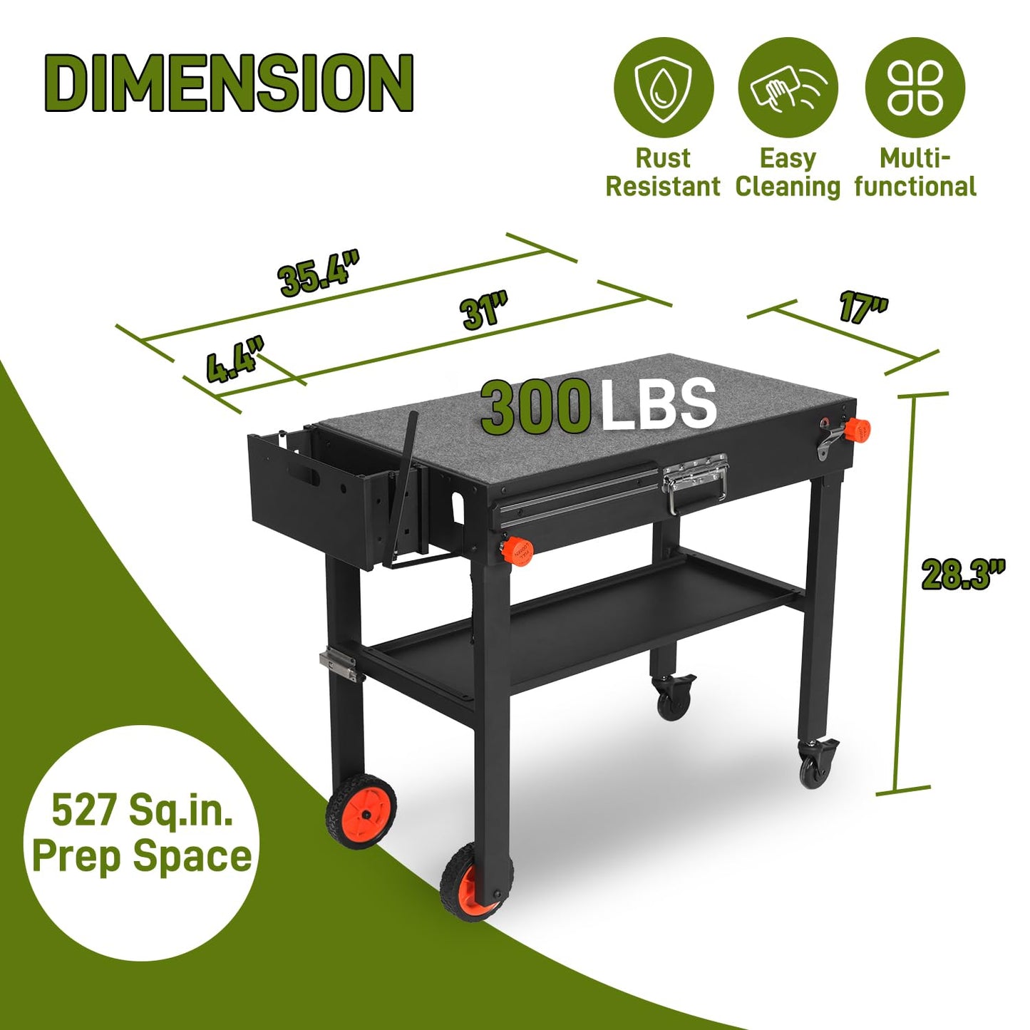 Portable Outdoor Grill Table with Wheels and Folding