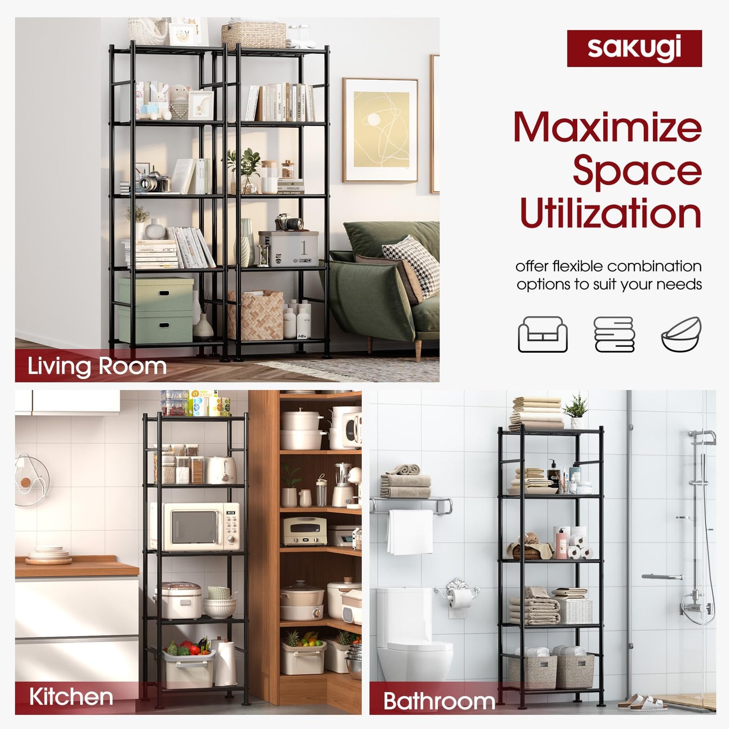 2-Pack Sakugi 5-Tier Metal Storage Shelves
