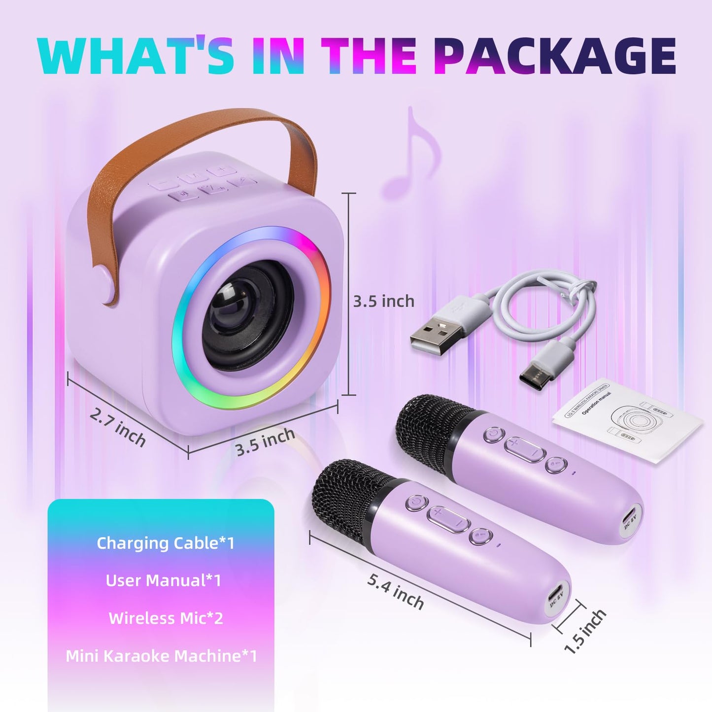 Mini Karaoke Machine with Wireless Mics for Kids