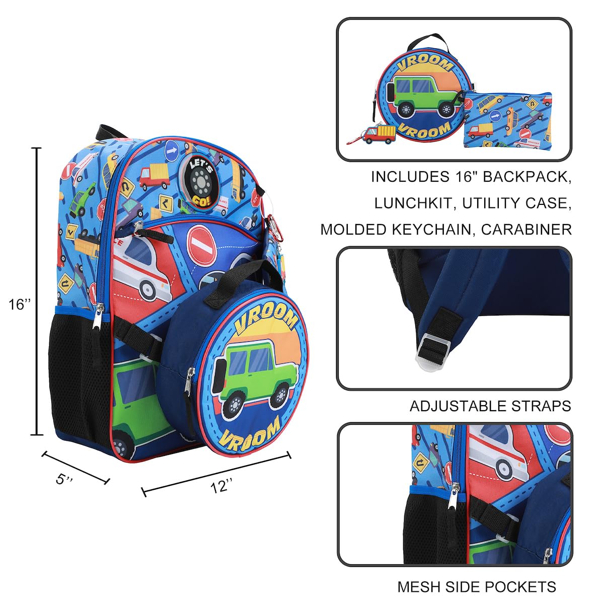 Bioworld Vroom Vroom 5-Piece Backpack & Lunchbox Set