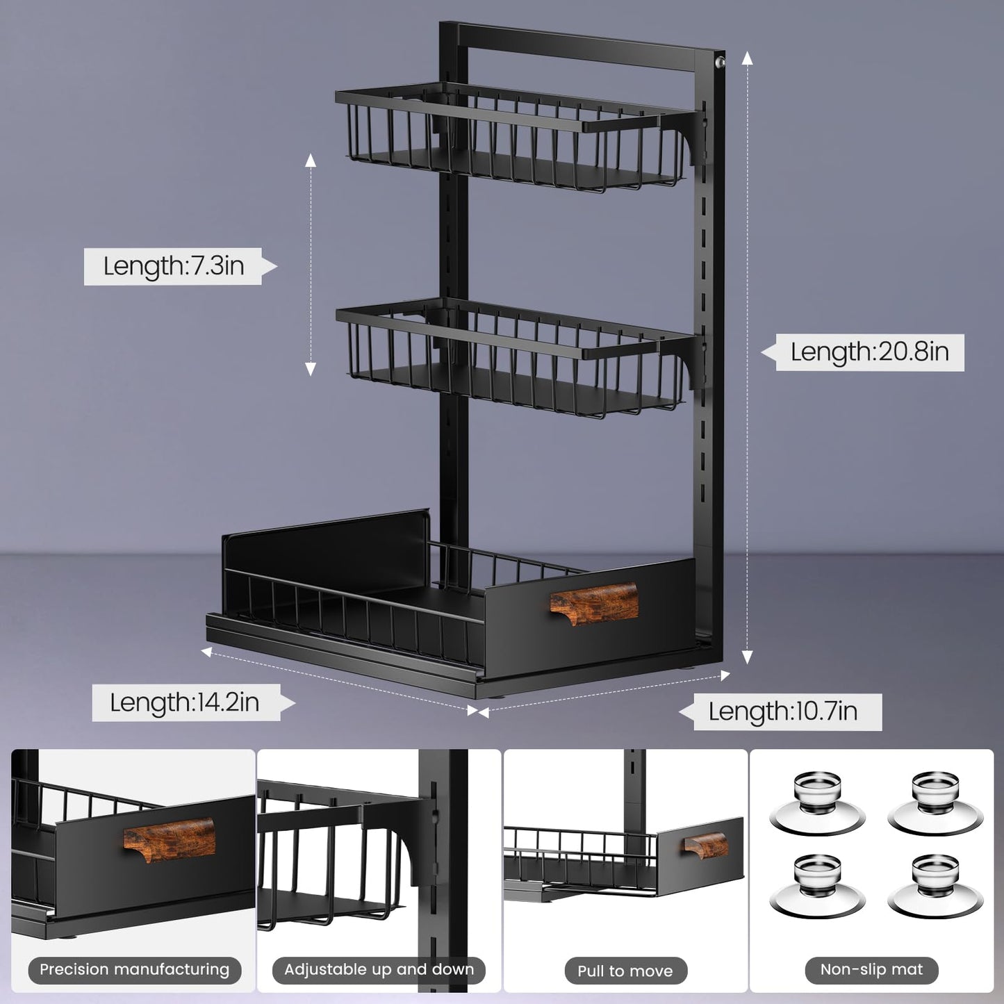 HOYRR Under Sink Organizers and Storage, 3 tier Adjustable Under Sink Organizer, Under Sink Organizer, Under Sink Storage, Suitable for kitchen sink.(black)