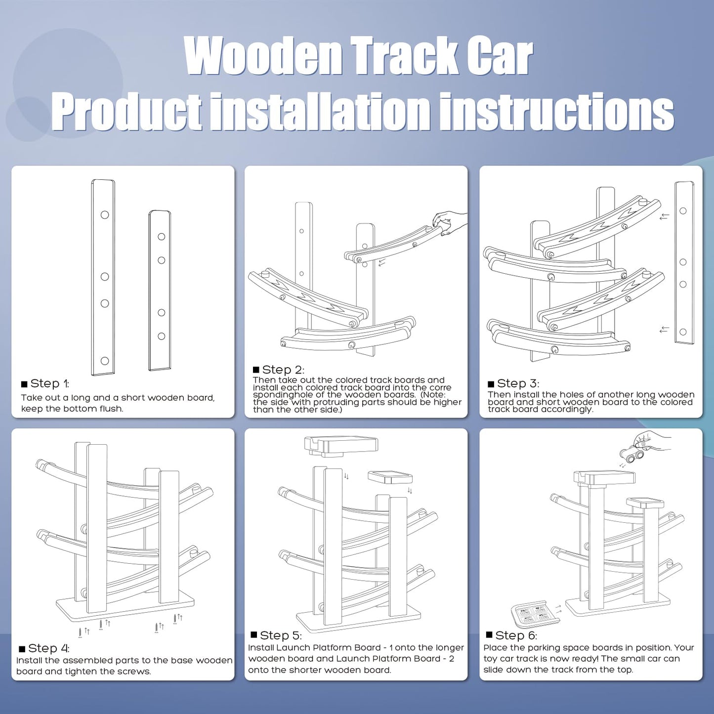 Wooden Race Track Car Ramp Toy Set with Cars