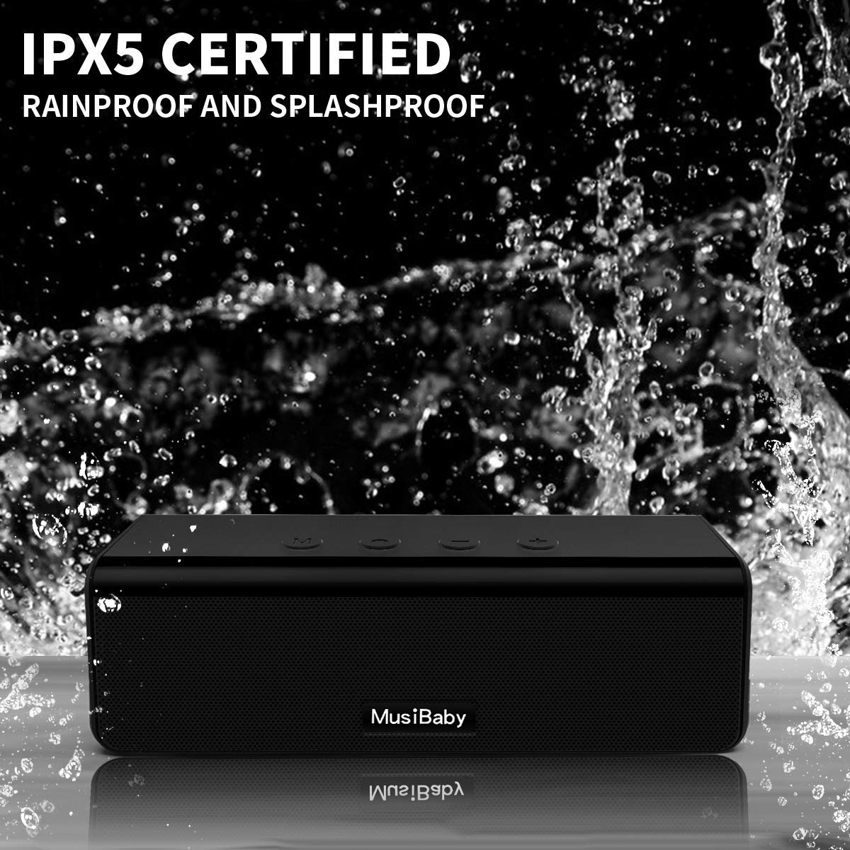 Bluetooth Speaker,MusiBaby Speaker,Waterproof,Outdoor,Speakers Bluetooth Wireless Loud with Stereo,Booming Bass,Dual Pairing,24H Play,Portable Speaker Bluetooth for Home,Hiking,Gifts,Black
