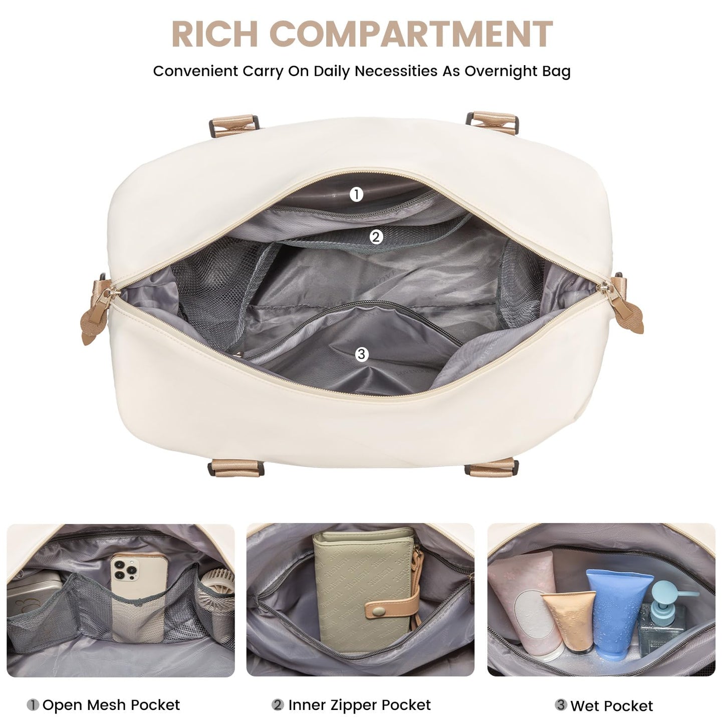 LOVEVOOK Weekender Bag with Toiletry and Wet Pocket