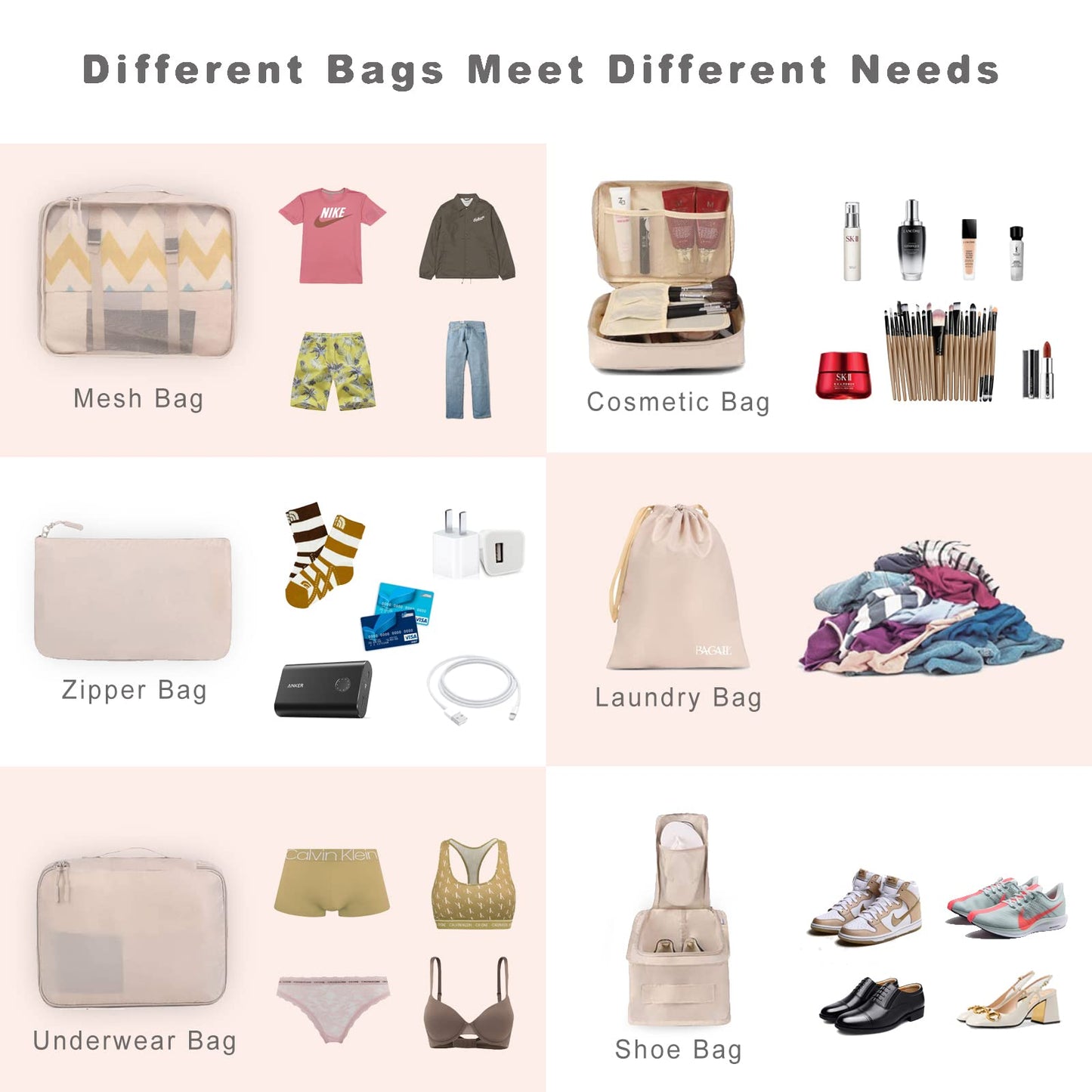8 Set Packing Cubes Luggage Organizer Bags