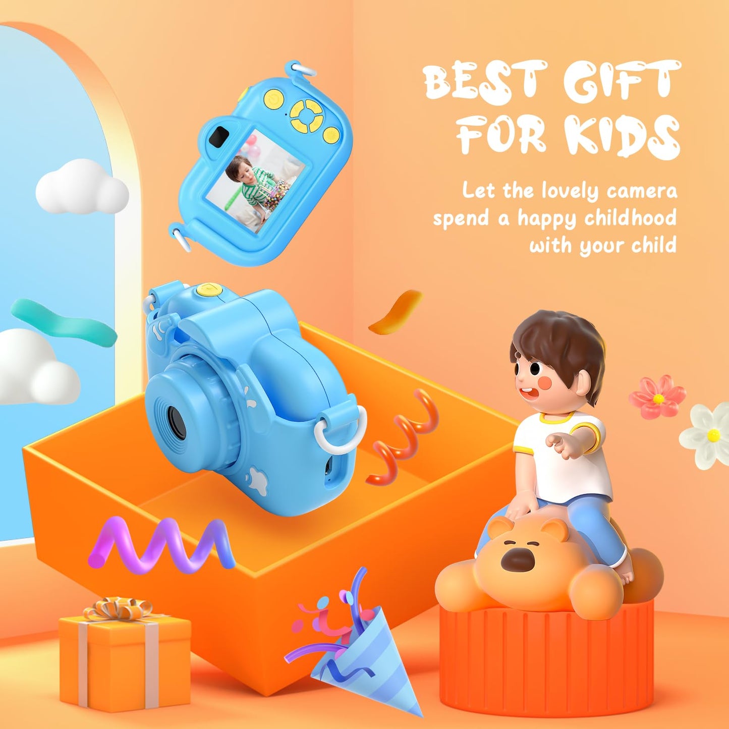 Kids Camera, HD 1080P Digital Video Camera for Boys and Girls, 32MP Kids Selfie Camera for Kids Aged 3-9, Portable Toy Toddler Camera with No Game & 32GB Card, Perfect Christmas Birthday Gifts