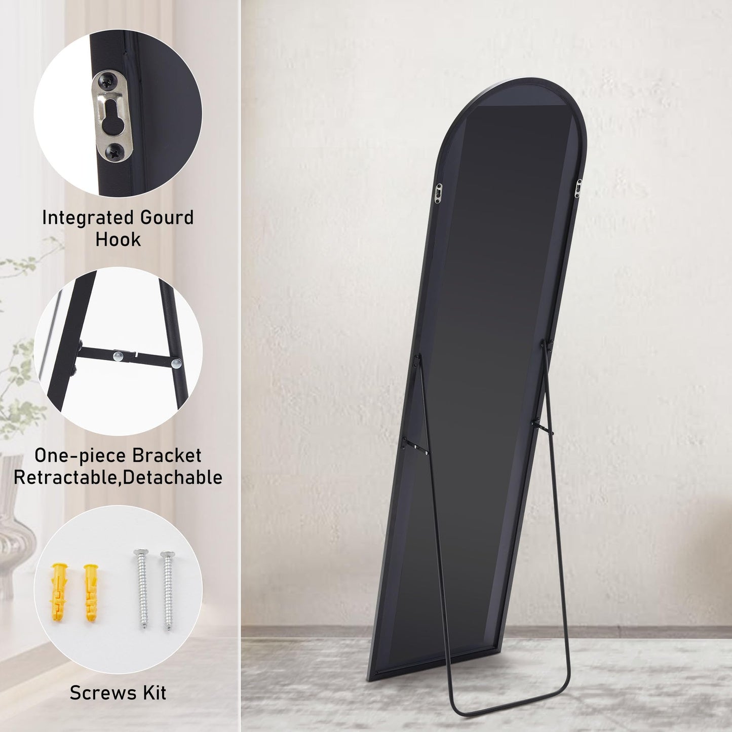 Full Length Arched Floor Mirror with Stand