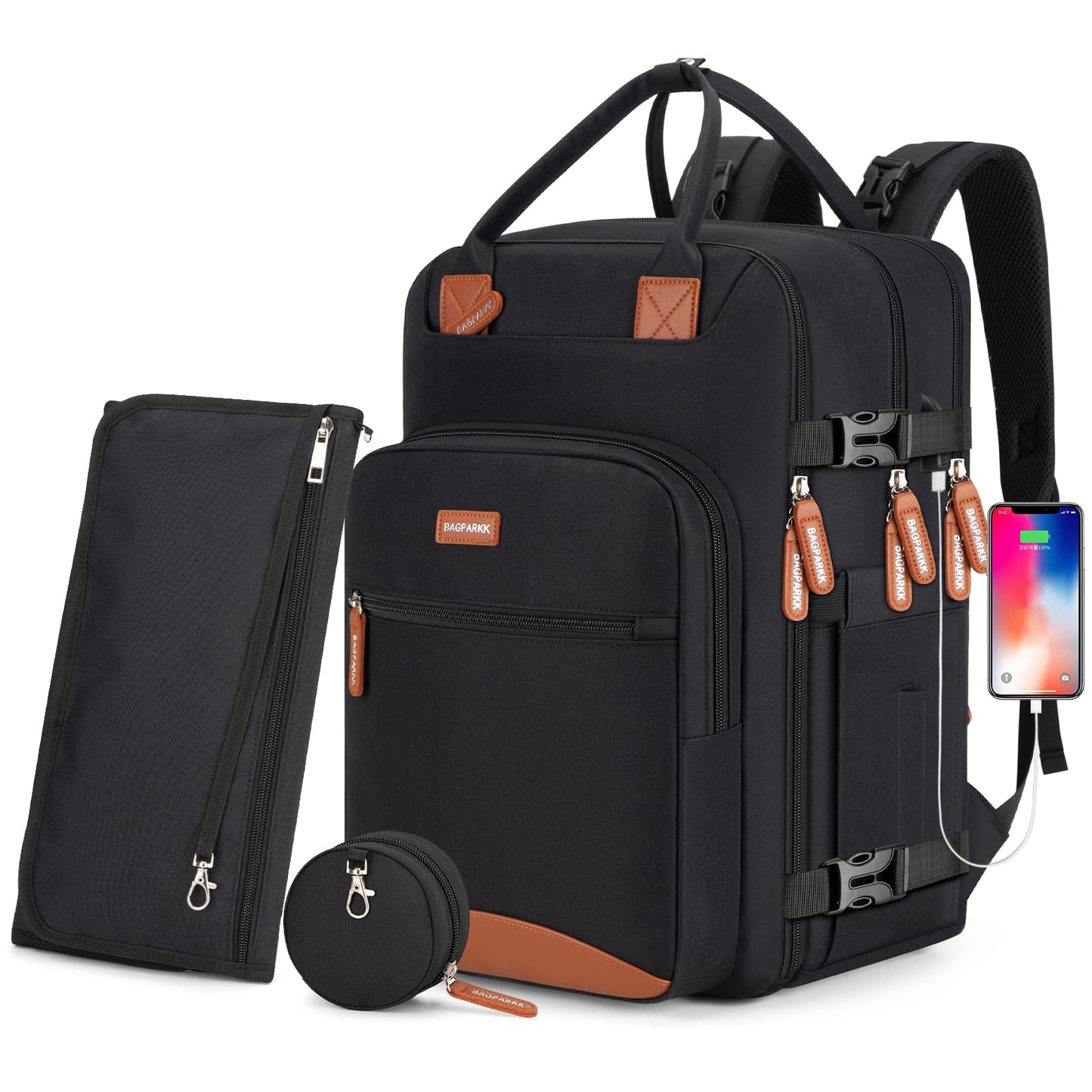 Diaper Bag Backpack,BAGPARKK Multi function Baby Bag with Portable Changing Pad, Pacifier Holder,Waterproof Diaper Bags with USB Charging Port,Anti-Theft Travel Backpack for Mom, Dad, Newborn (Black)
