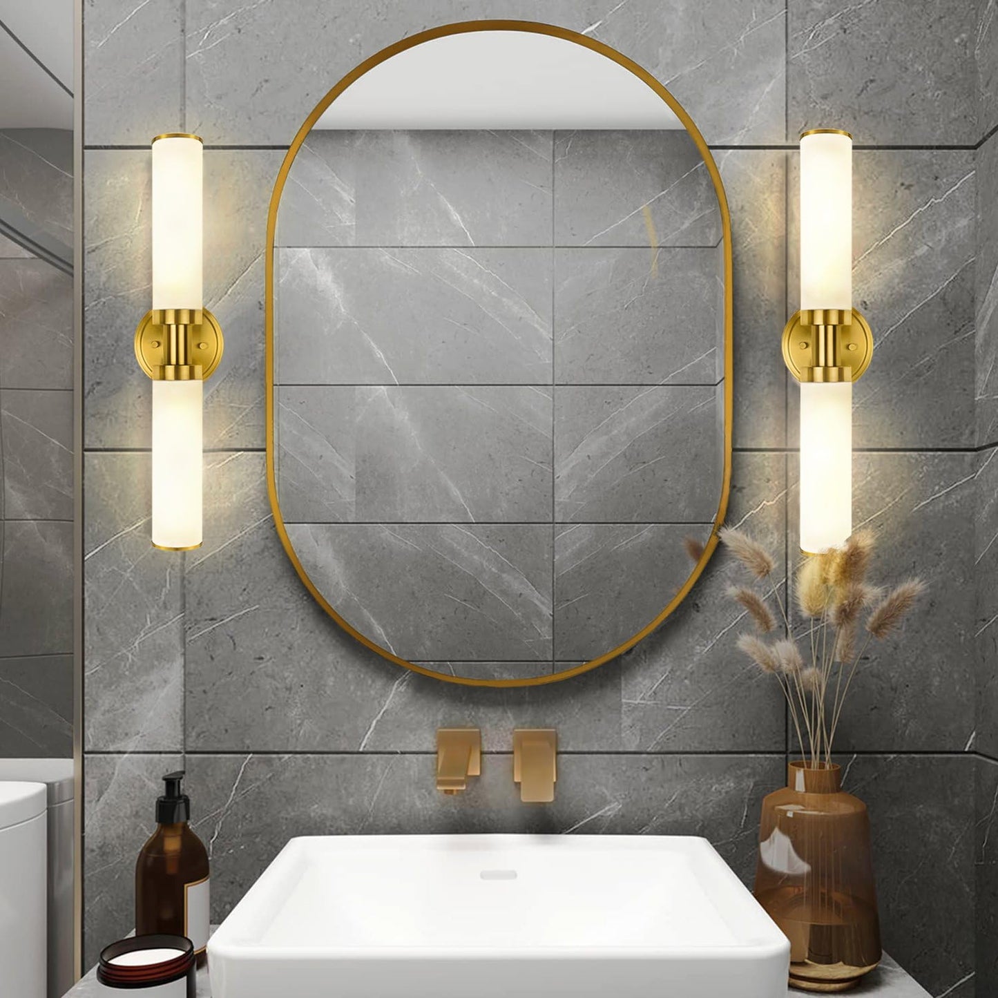 Mecuss Modern Vanity Lights for Bathroom: 21inch Wall Mounted Sconces Wall Lighting Fixtures, White Glass with Elegant Brushed Gold Brass Finish for Bedroom Over Mirror(Bulb Exclude)