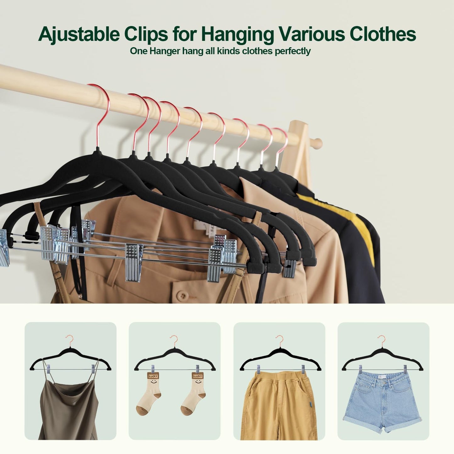 Heavy-Duty Velvet Pants Hangers with Clips, 24-Pack