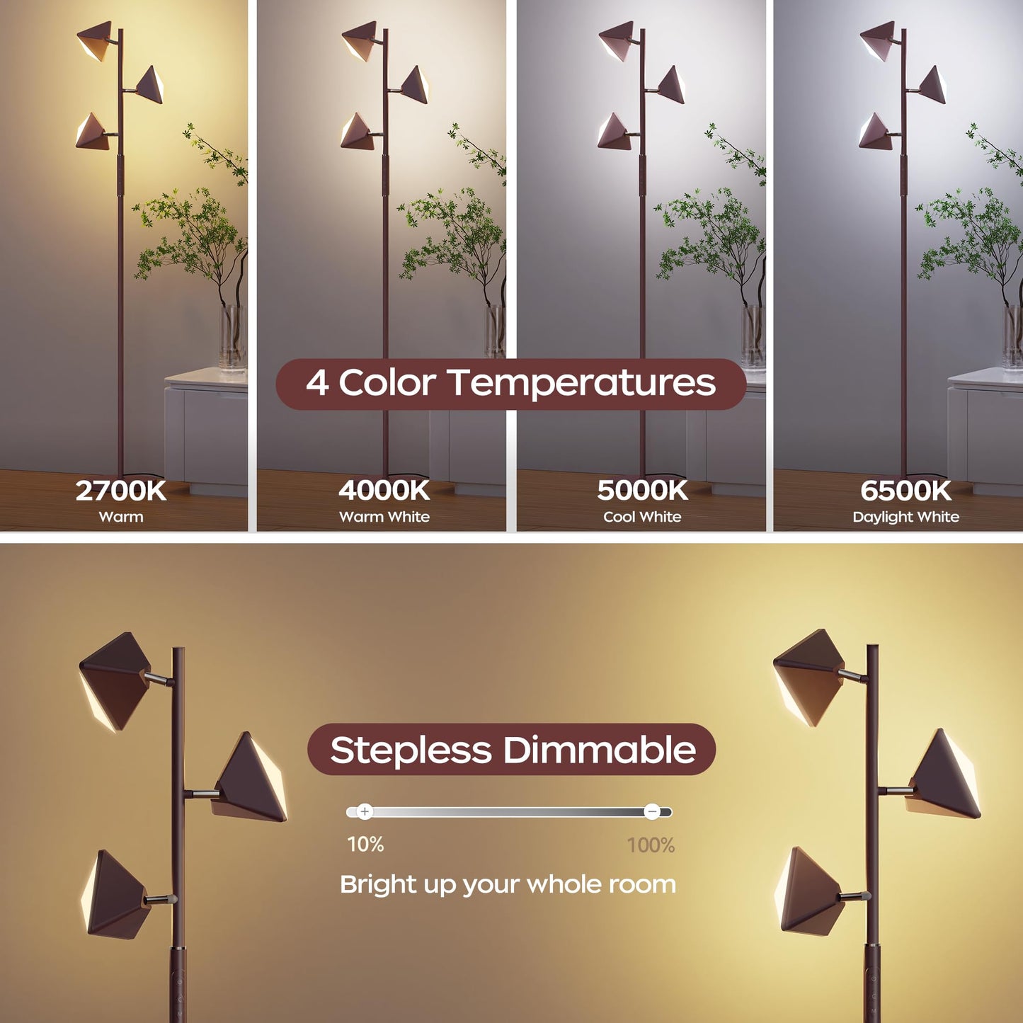 Dimmable LED Tree Floor Lamp with Remote Control
