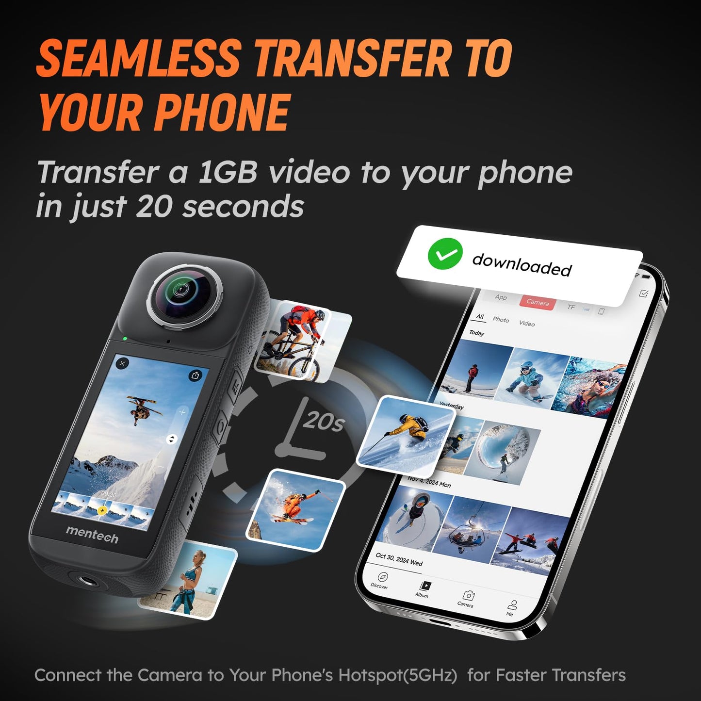 Mentech 8K 360 Waterproof Action Camera with GPS