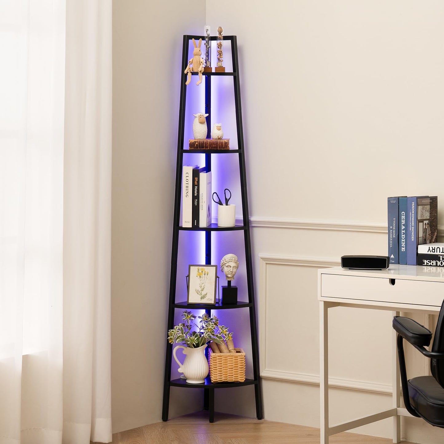 5-Tier Corner Shelf Stand with LED Lights