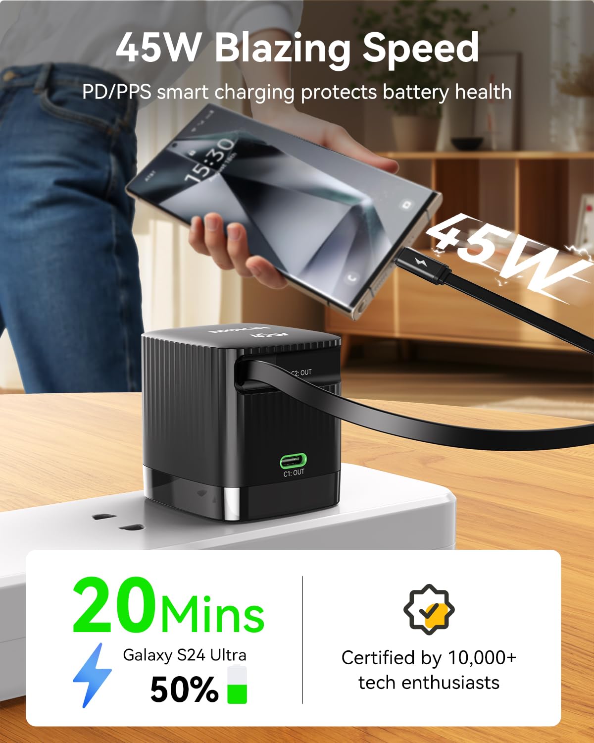 45W Dual Port USB C Fast Charger