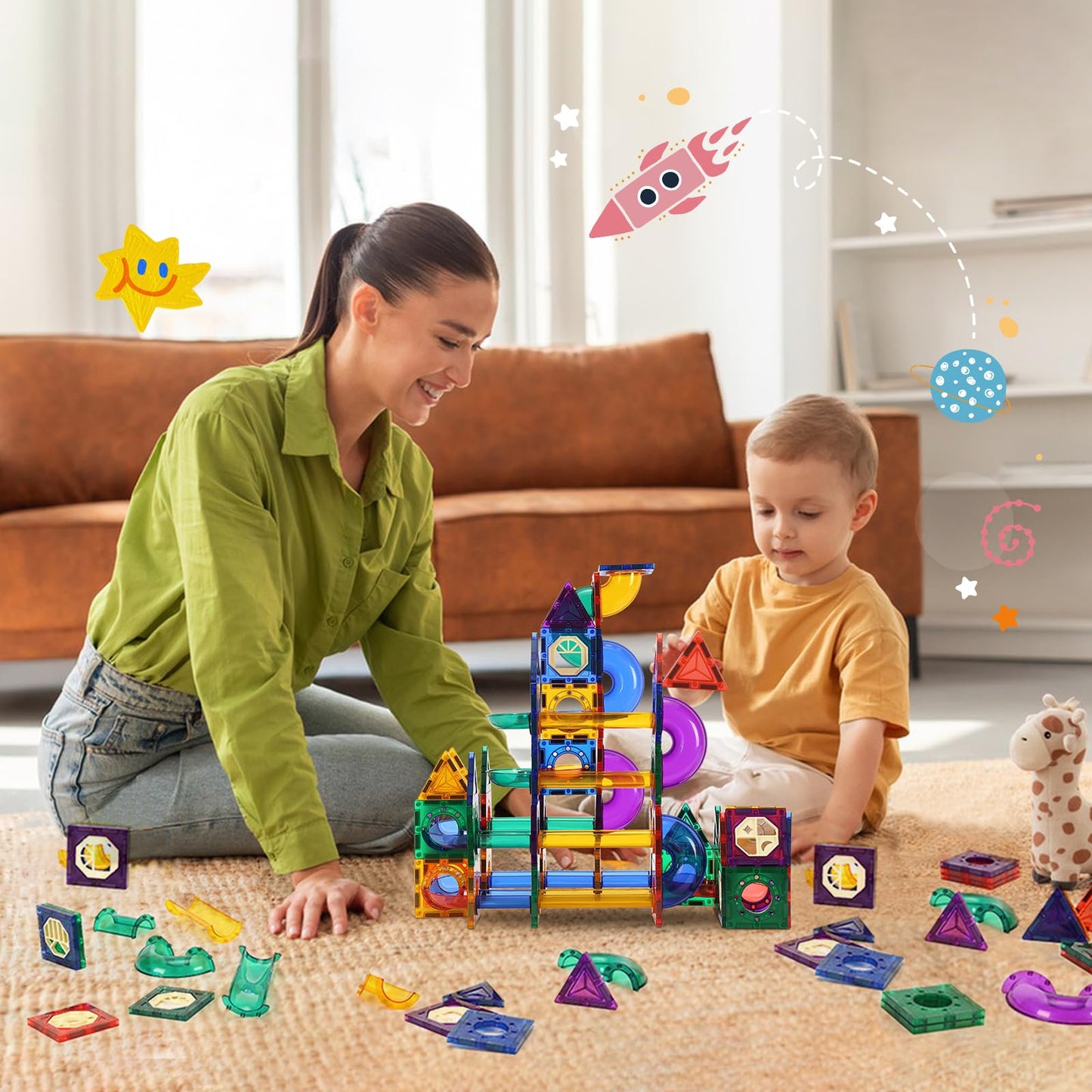 111-Piece VEVOR Magnetic Tiles Construction Game Kit