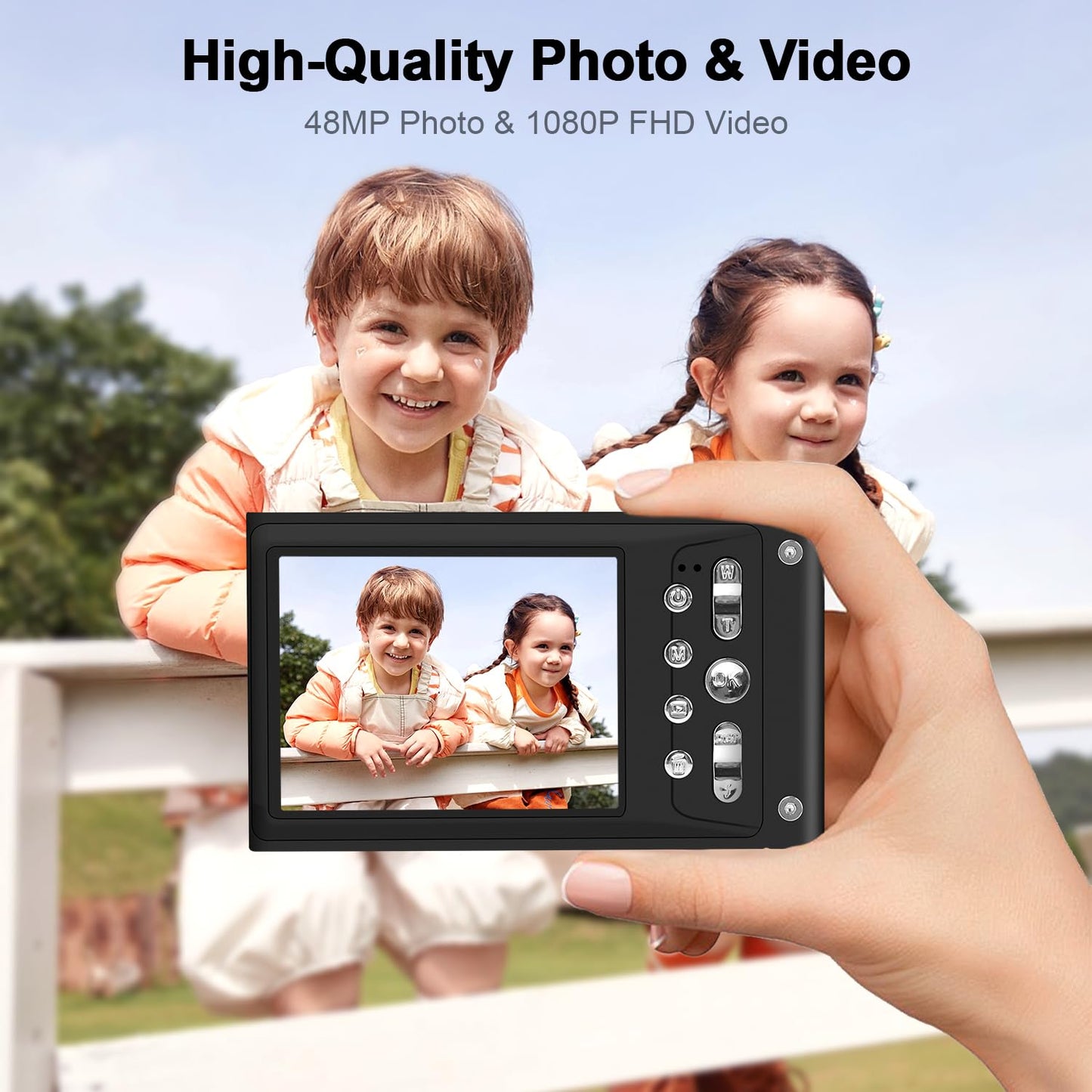 Digital Camera, FHD 1080P Kids Camera with 32GB Card, Digital Point and Shoot Cameras with 16X Zoom Anti Shake, 48MP 2.8 Inch LCD Screen, Gift for Teens Boys Girls