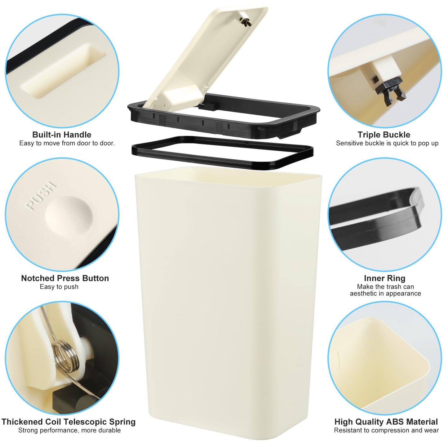 Anzoymx Bathroom Trash Cans with Lids - 3 Pack Kitchen Garbage Can 4 Gallons 2 PCS and 3 Gallons 1 PC with Pop Up Lid,Small Narrow Waste Basket for Bedroom Living Room and Office(3 Pack,Yellow)
