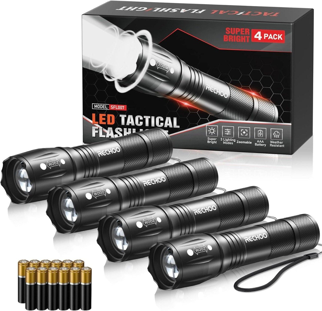 4 Pack High Lumen Adjustable Focus LED Flashlights