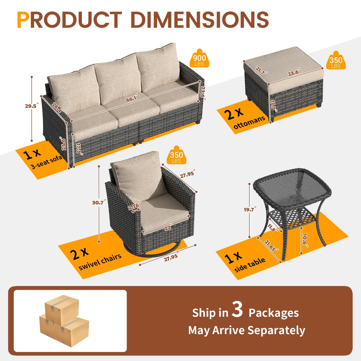 6-Piece Outdoor Sectional Sofa Set with Cushions