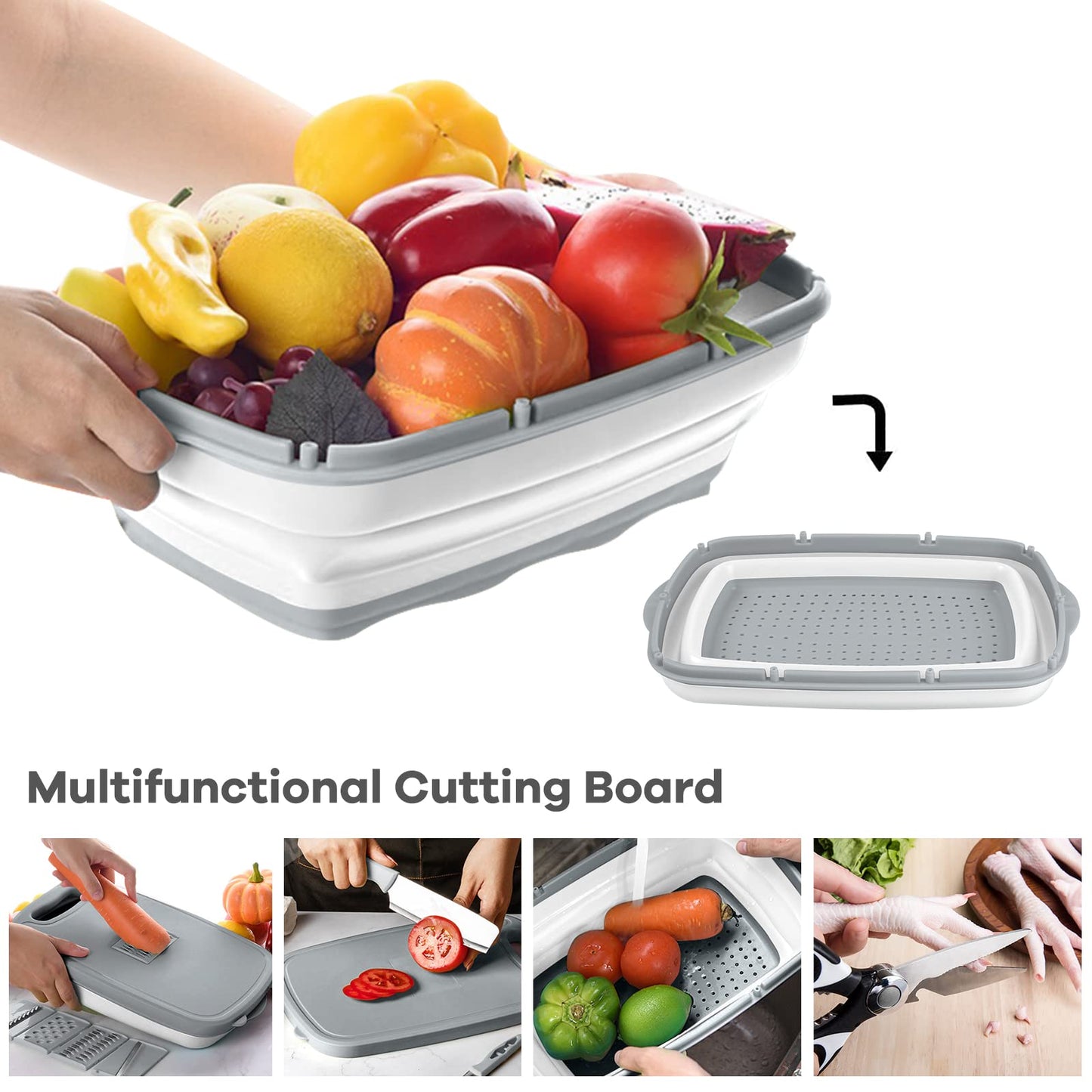 Collapsible Cutting Board with Colander for Camping
