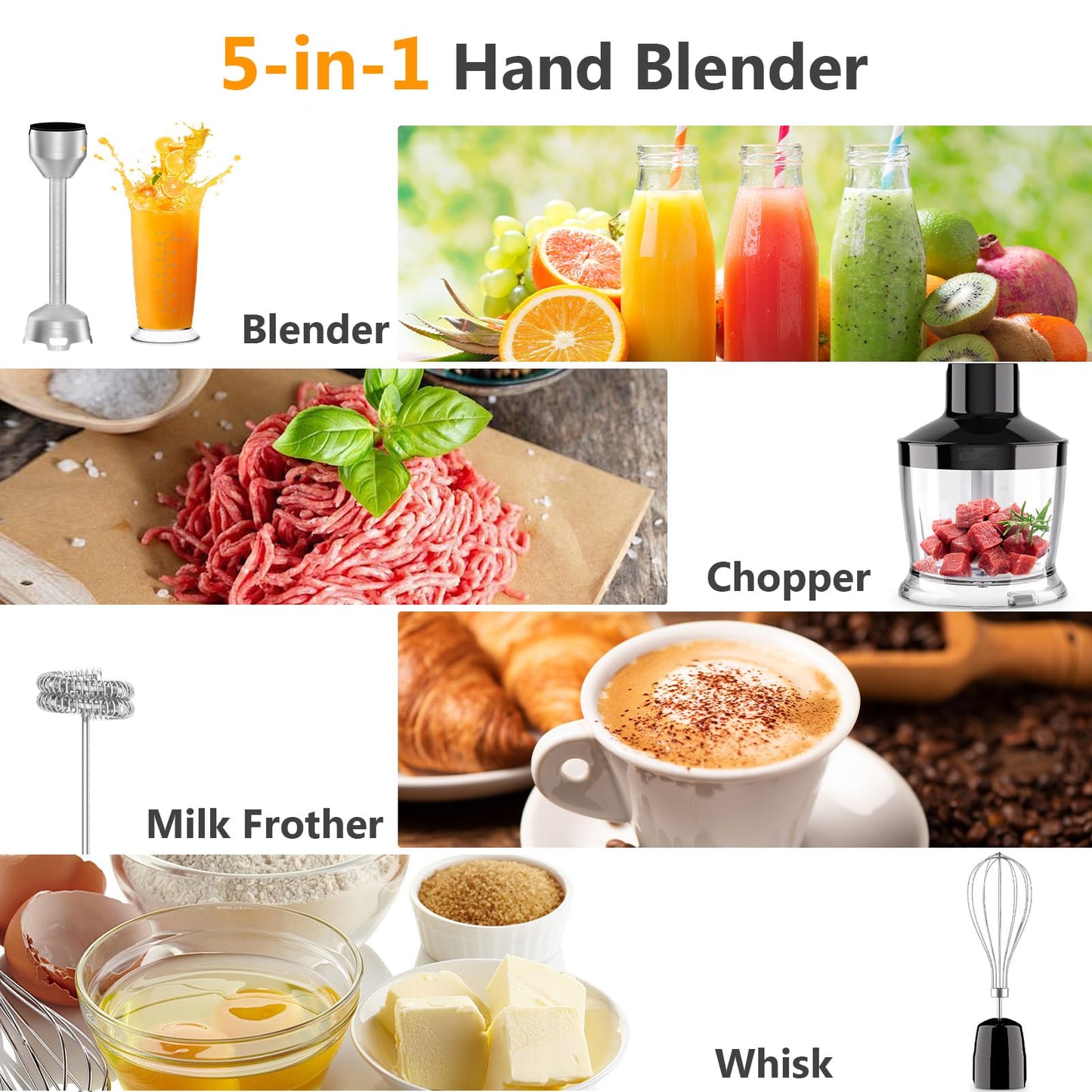 YASHE 5-in-1 Handheld Immersion Blender Set