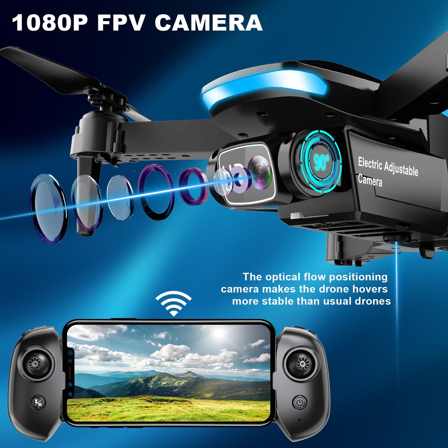 1080P HD Foldable Drone with 2 Batteries