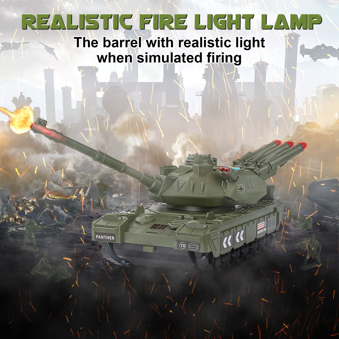 UNIH Toy Sets, Military Transport Tank and 4PCS Vehicles, Tank & Vehicle Playset with 4 Sound and Launcher Birthday Gift for Kids Boys 3 4 5 6 7 Years Old ( Army Men Soldiers Included)